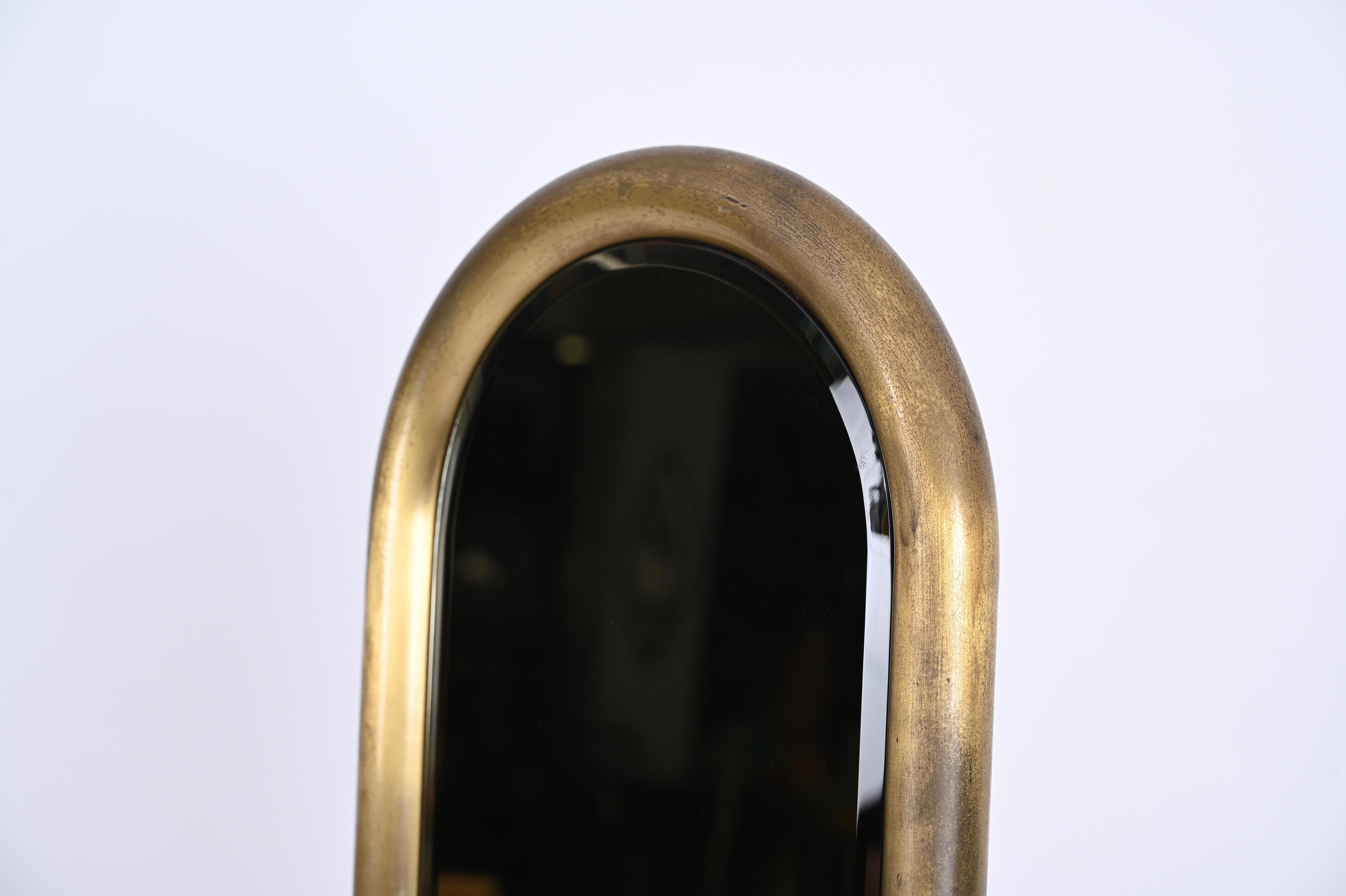 Midcentury Italian Brass Floor Full Lenght Beveled Bronze Mirror, Italy 1970s 7