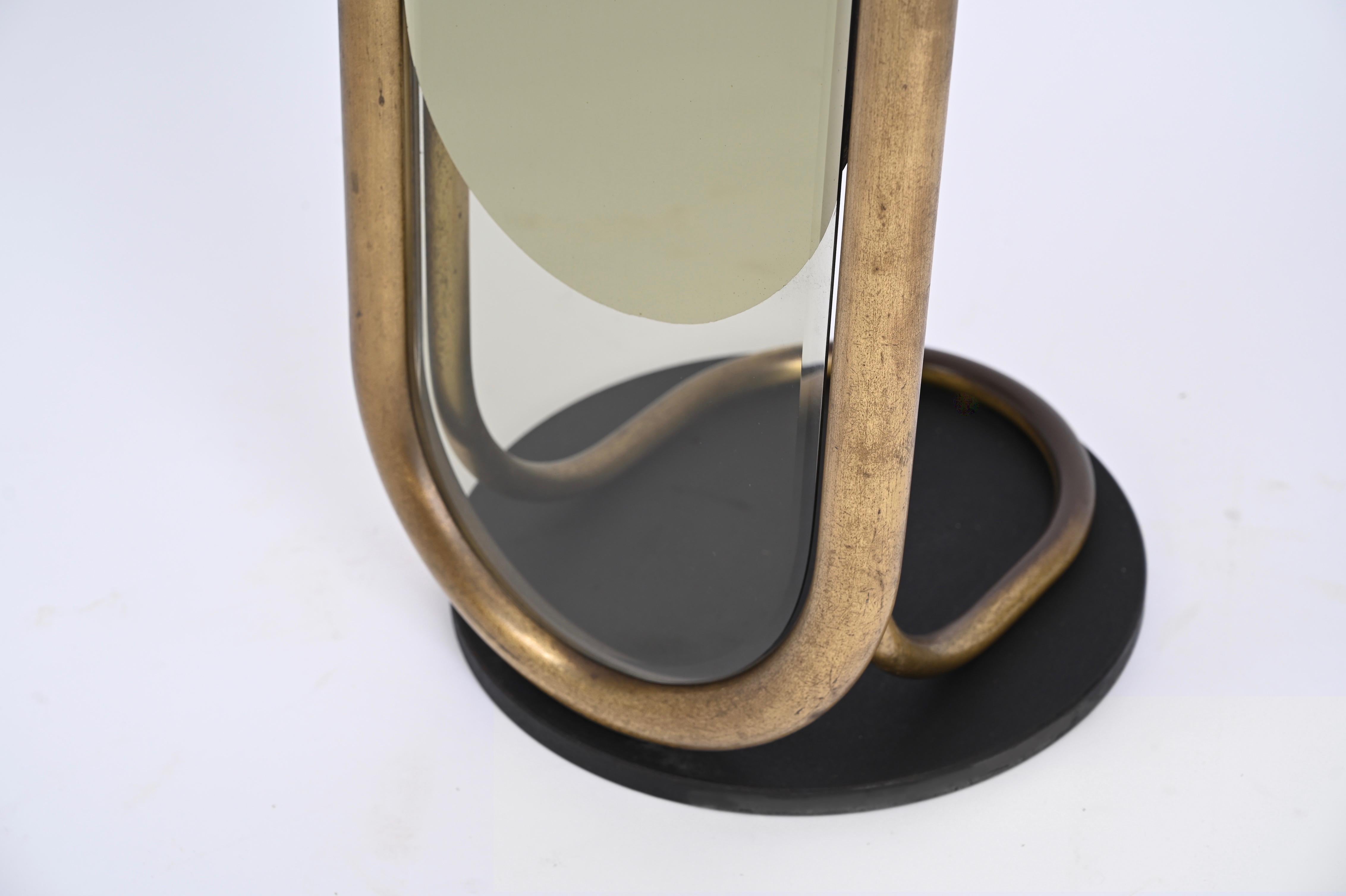 Midcentury Italian Brass Floor Full Lenght Beveled Bronze Mirror, Italy 1970s 8