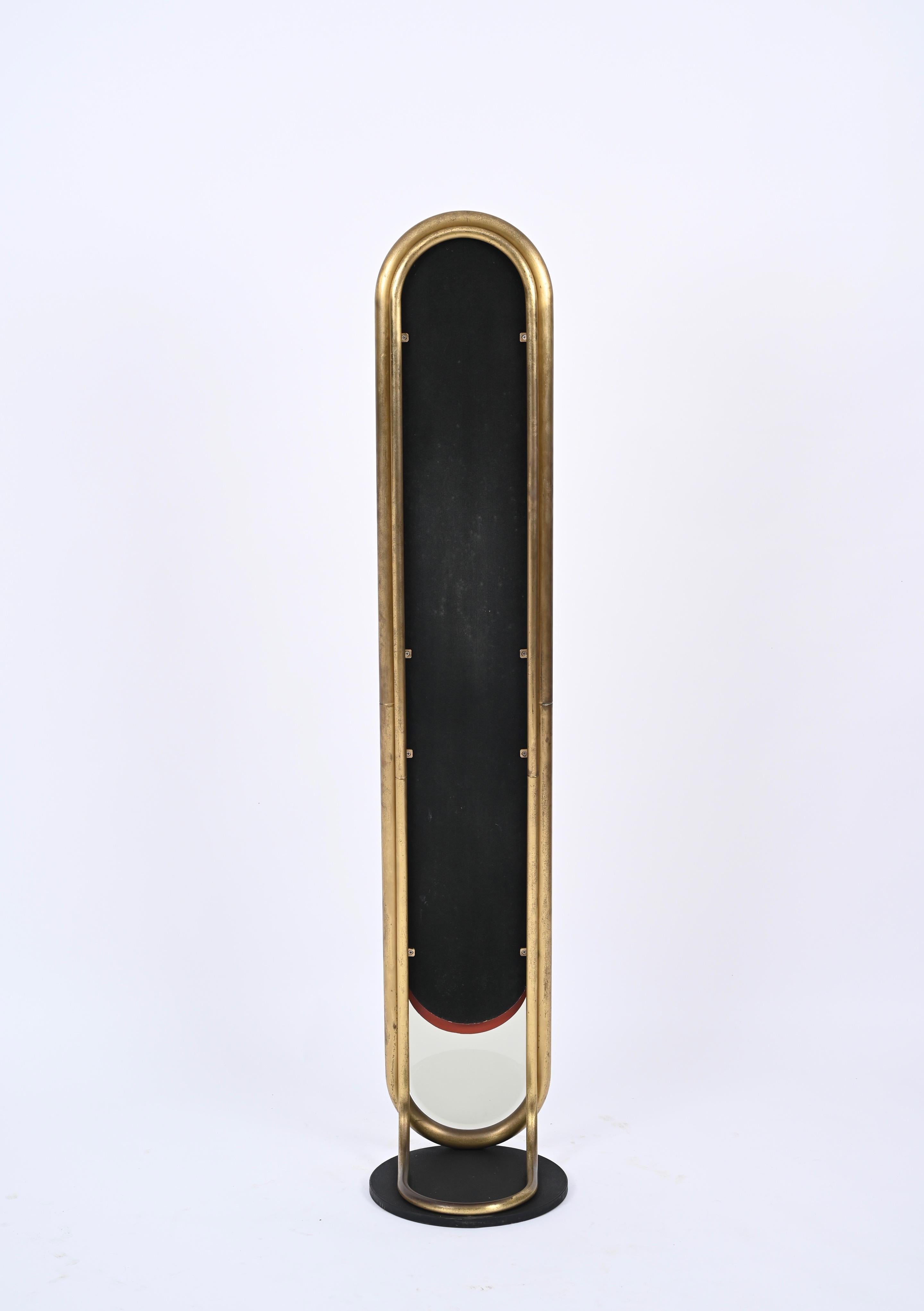 Midcentury Italian Brass Floor Full Lenght Beveled Bronze Mirror, Italy 1970s 14
