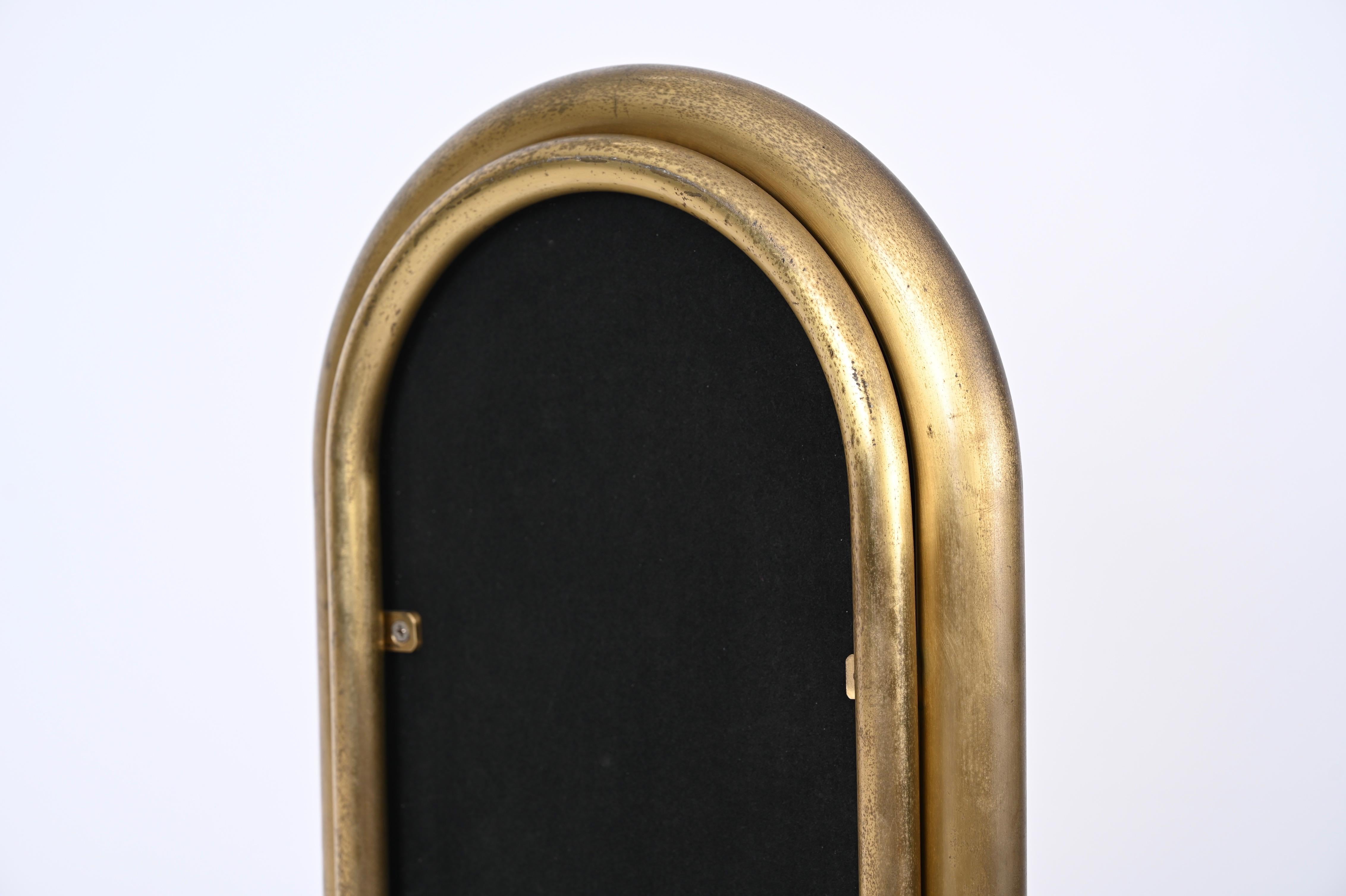 Midcentury Italian Brass Floor Full Lenght Beveled Bronze Mirror, Italy 1970s 2