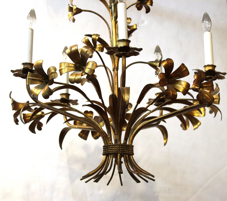 Midcentury Italian Brass Floral Chandelier at 1stDibs