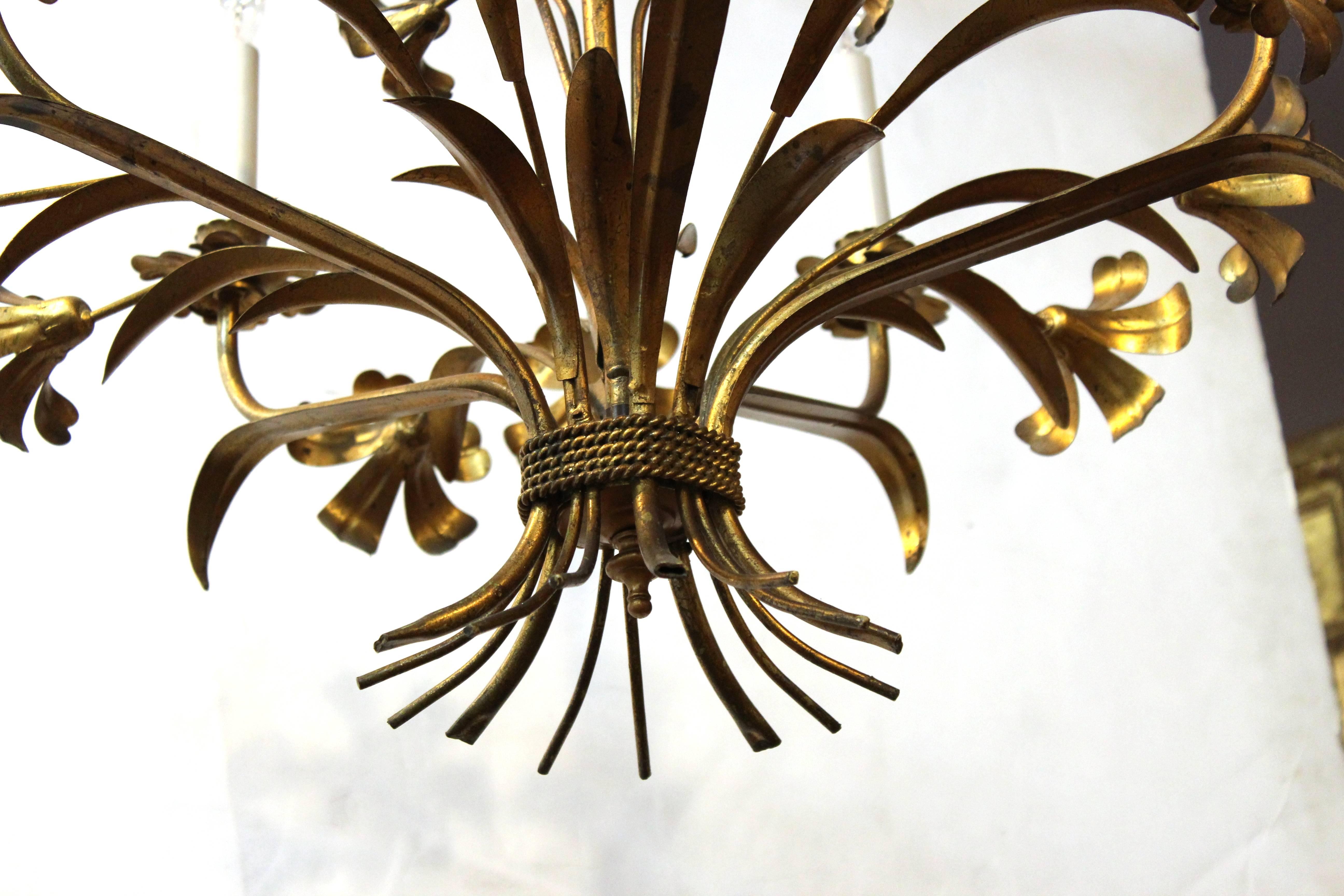 Mid-Century Modern Midcentury Italian Brass Floral Chandelier