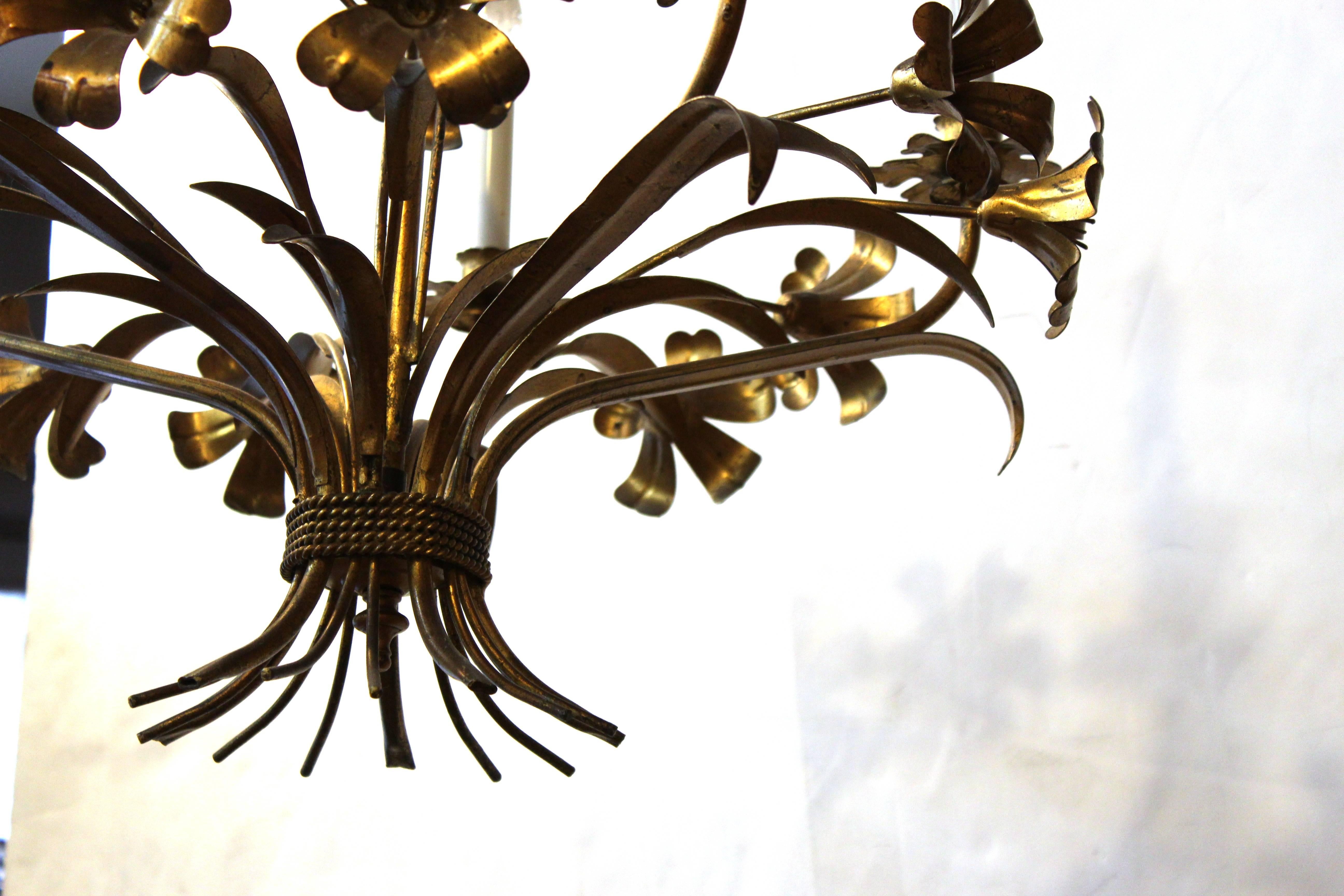 20th Century Midcentury Italian Brass Floral Chandelier