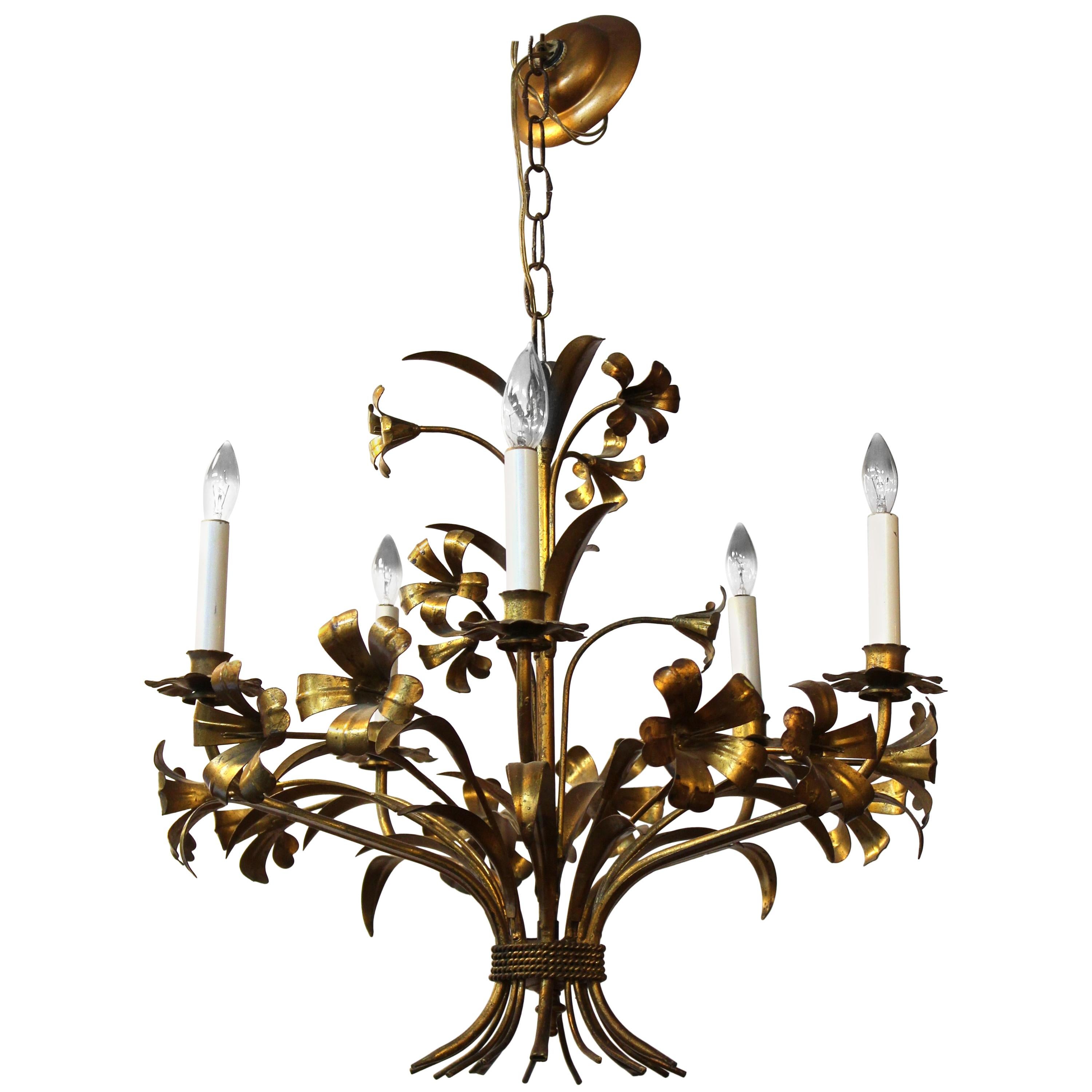 Midcentury Italian Brass Floral Chandelier