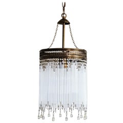 Mid-century Italian Brass Glass Rod Lantern or Pendant