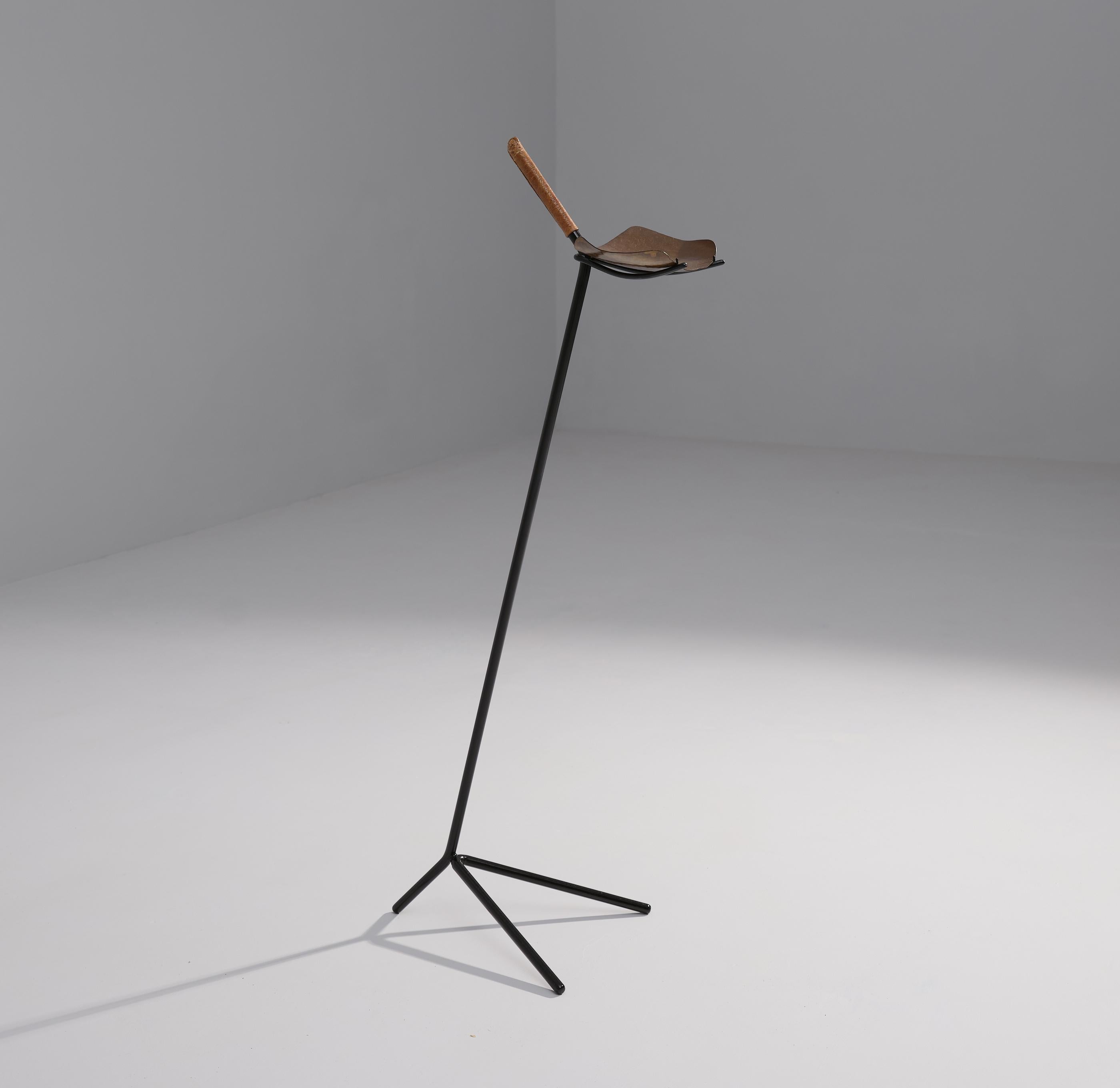 Mid-20th Century Midcentury Italian Brass, Iron and Leather Ashtray Stand or Poked Emptier  , 195