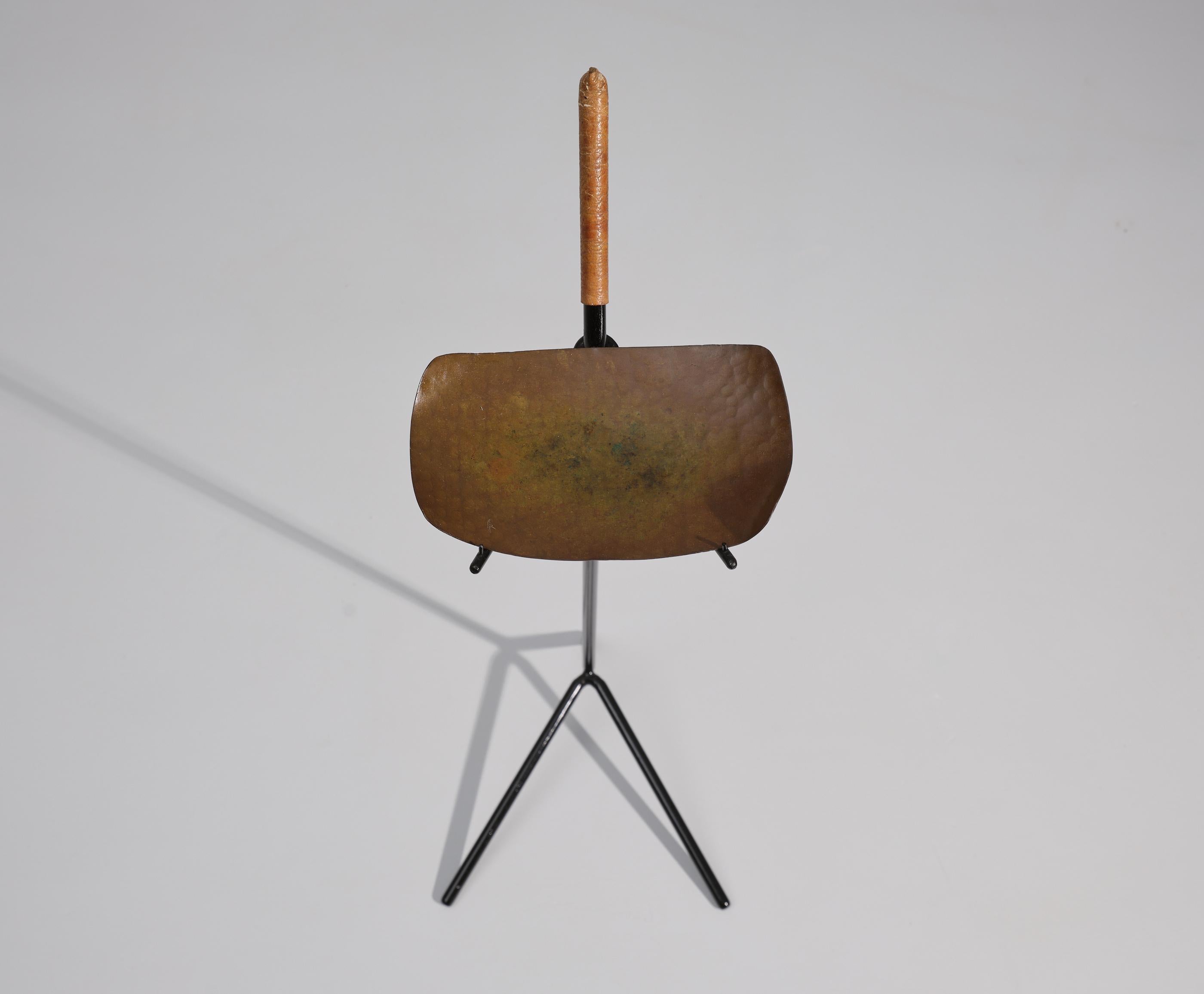 Midcentury Italian Brass, Iron and Leather Ashtray Stand or Poked Emptier  , 195 2