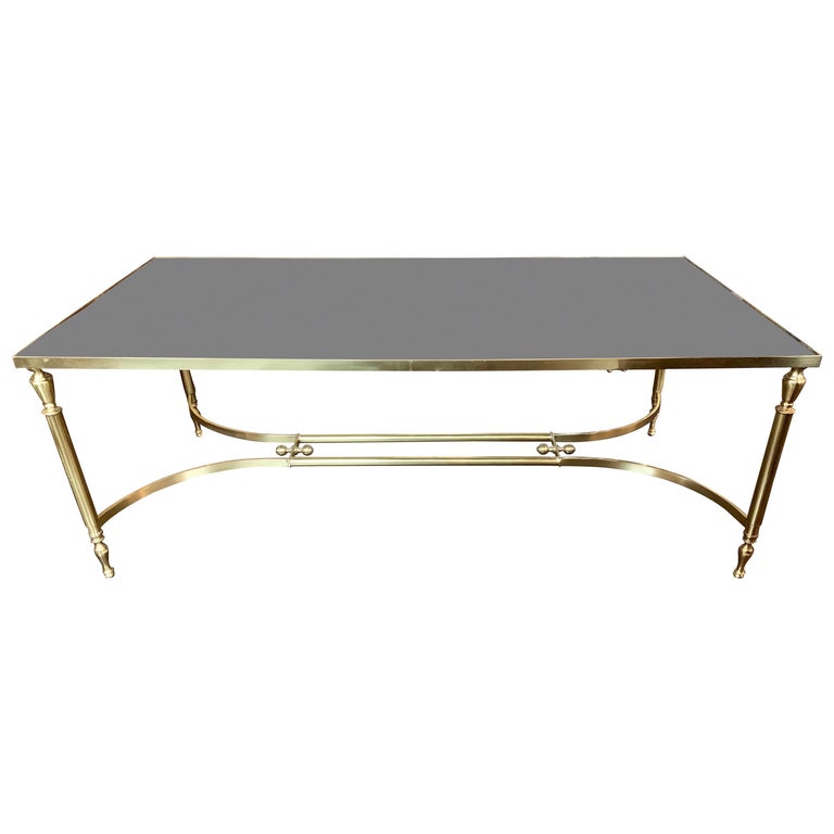 Midcentury Italian Brass Low Table with Black Glass
