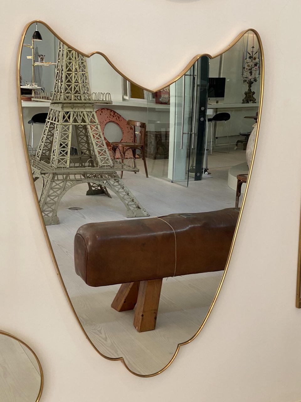Midcentury Italian Brass Mirror-Gorgeous Form In Good Condition In Copenhagen K, DK