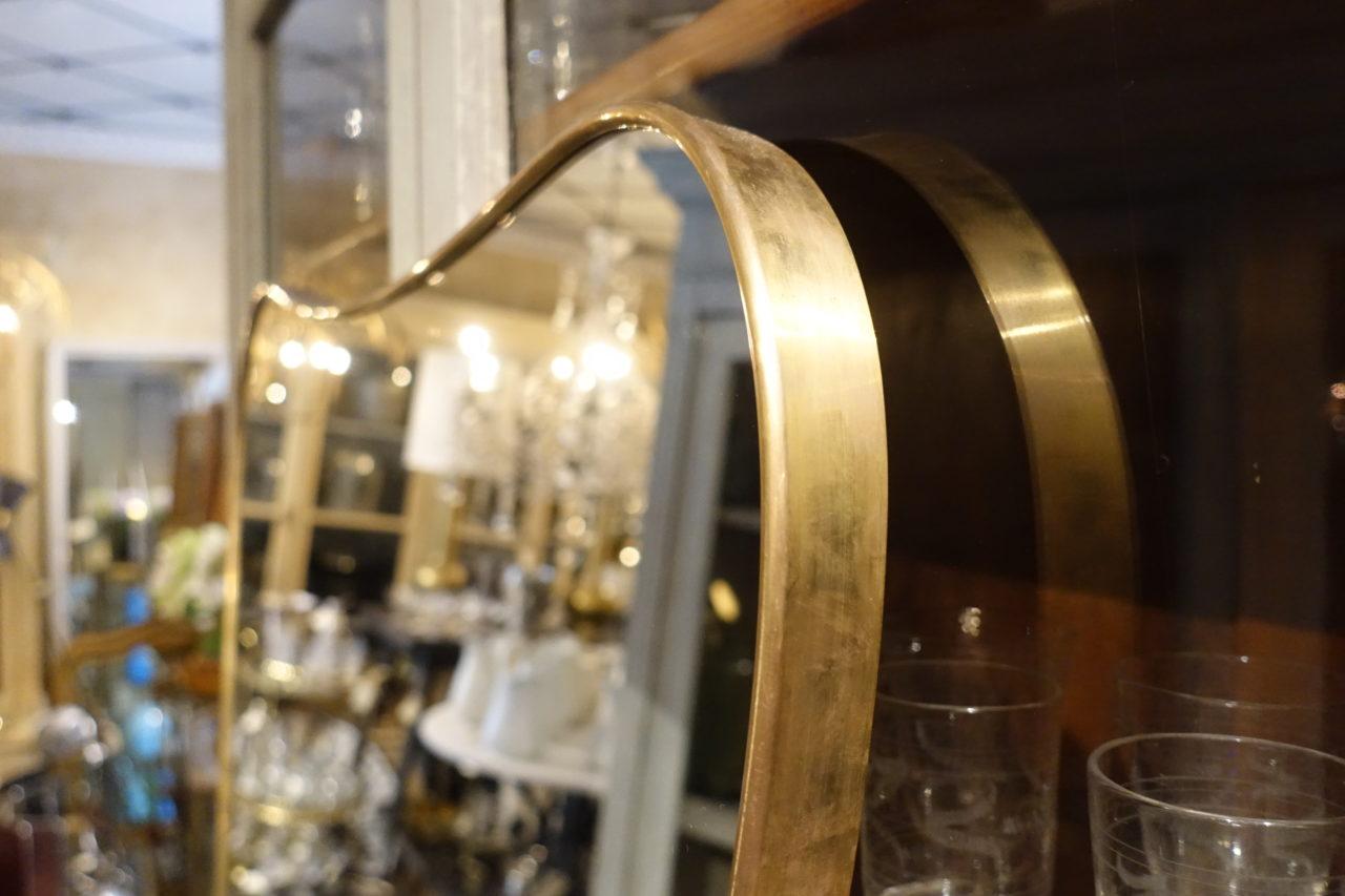 Midcentury Italian Brass Mirror-Lovely Curvature  In Good Condition In Copenhagen K, DK