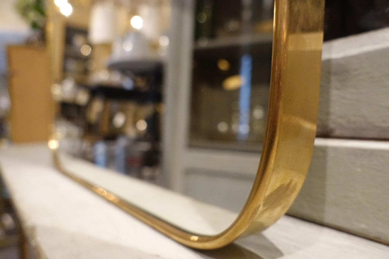 20th Century Midcentury Italian Brass Mirror-Lovely Curvature 