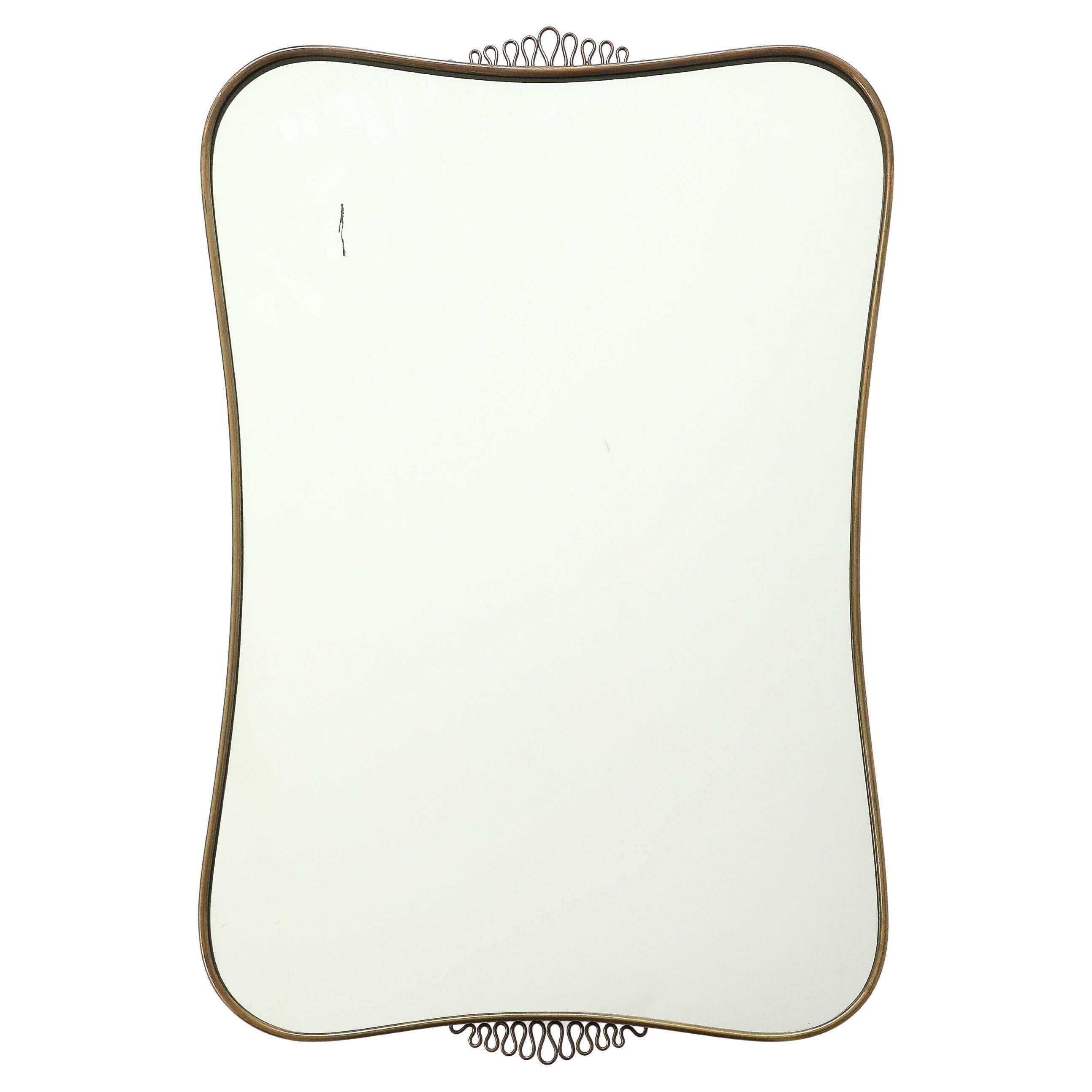 Midcentury Italian Brass Scroll Wall Mirror in Style of Gio Ponti 1950s