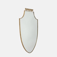 Midcentury Italian Brass Shield Shaped Mirror, 1950s