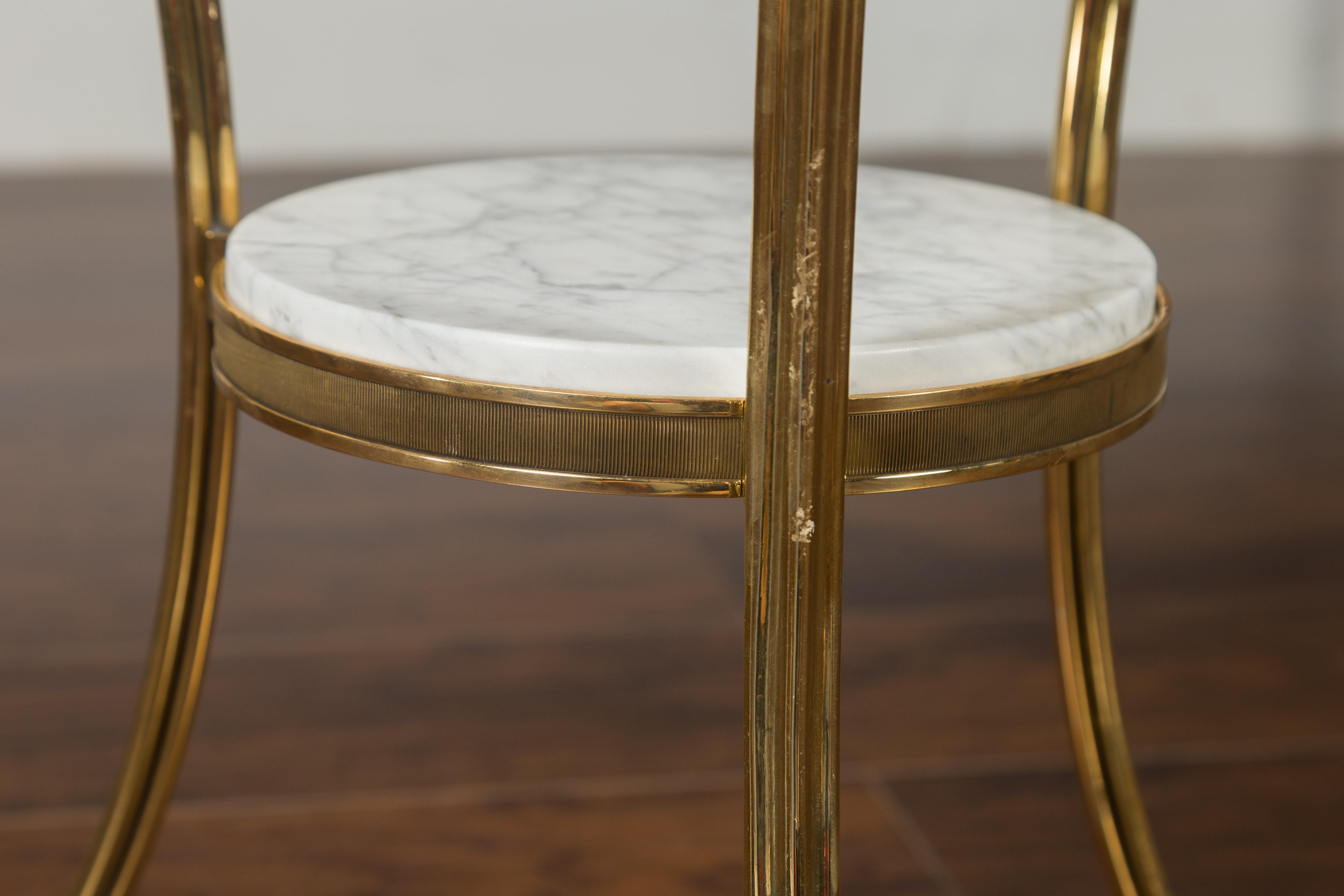 Midcentury Italian Brass Table with Round White Marble Top and Scrolling Legs 4