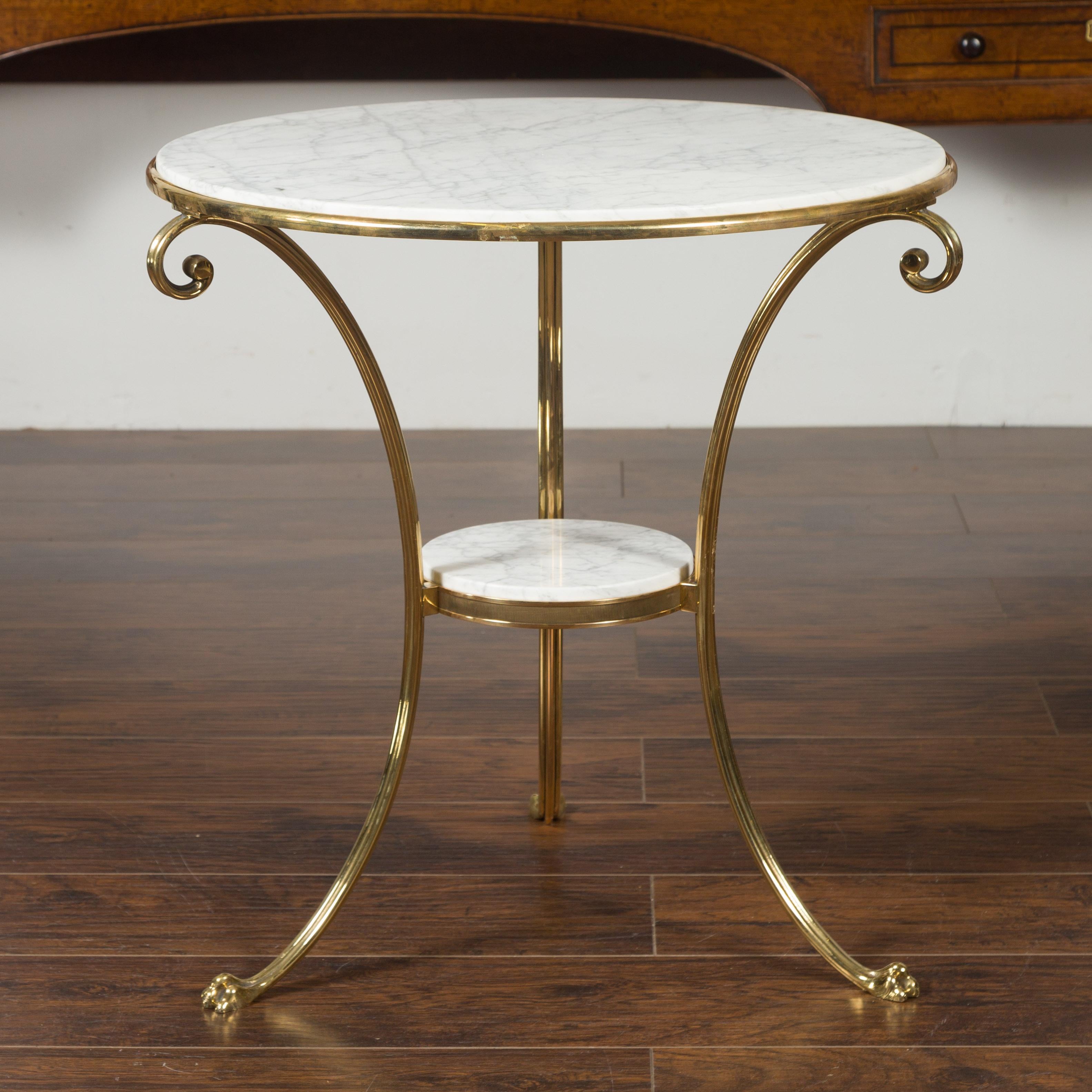 Midcentury Italian Brass Table with Round White Marble Top and Scrolling Legs 6
