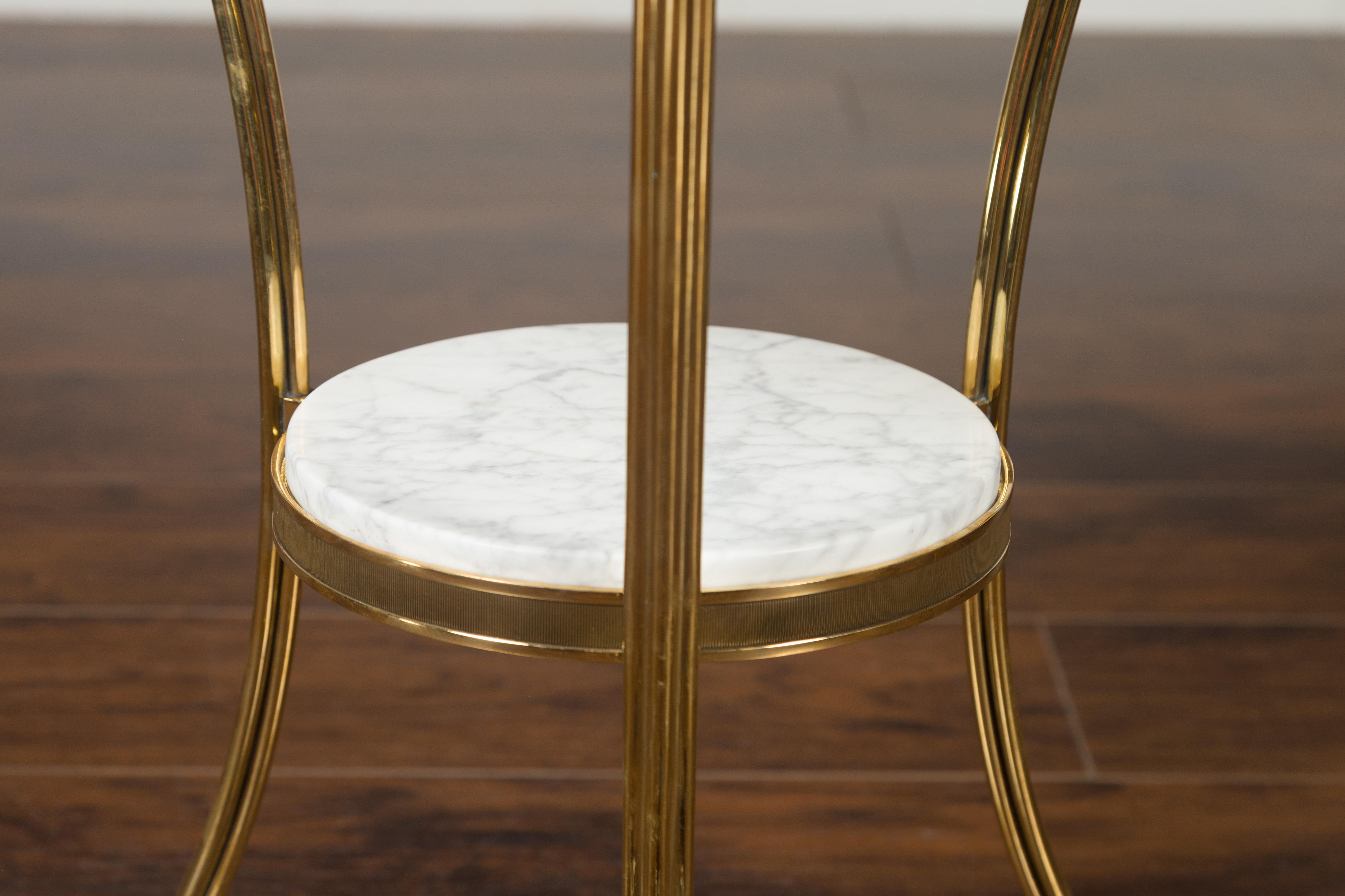 Midcentury Italian Brass Table with Round White Marble Top and Scrolling Legs 1