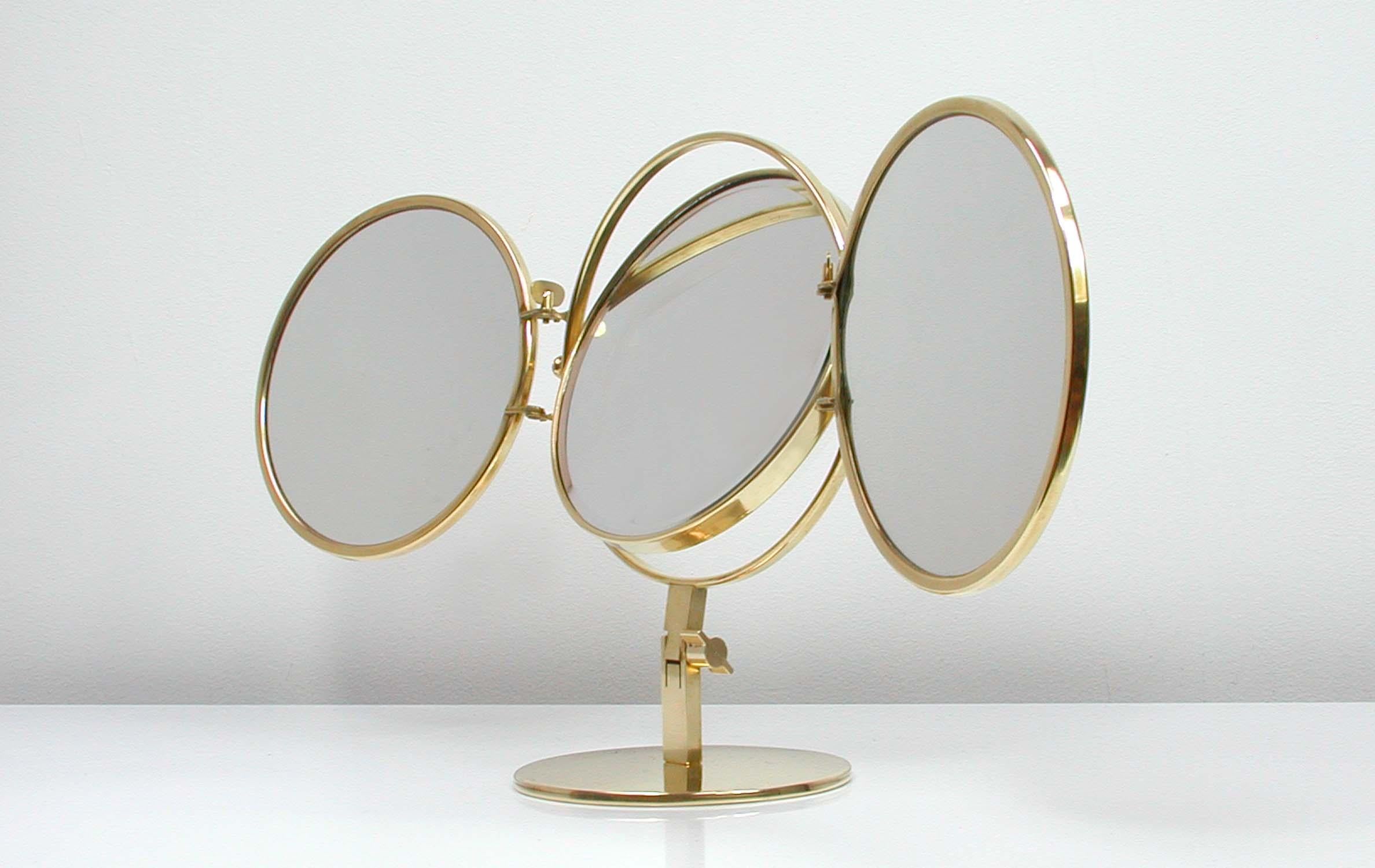 Midcentury Italian Brass Triple Folding Vanity Table Mirror, 1950s 5