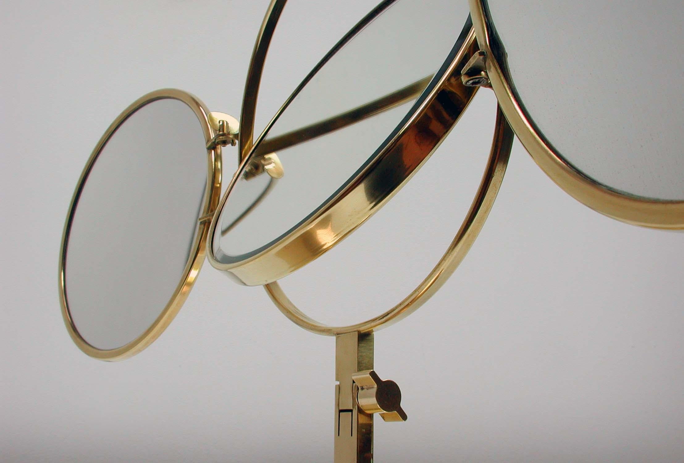 Midcentury Italian Brass Triple Folding Vanity Table Mirror, 1950s 6