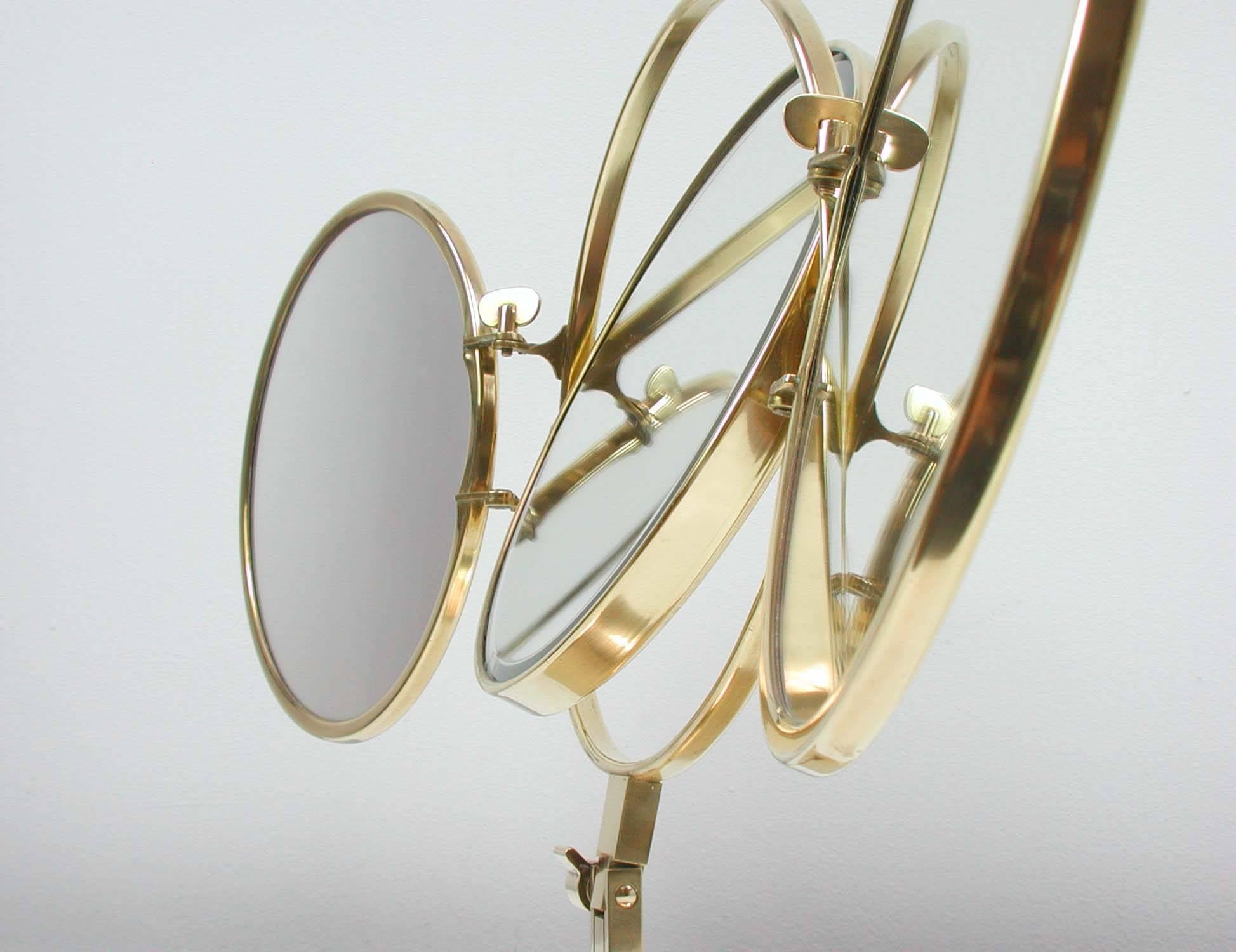 Mid-20th Century Midcentury Italian Brass Triple Folding Vanity Table Mirror, 1950s