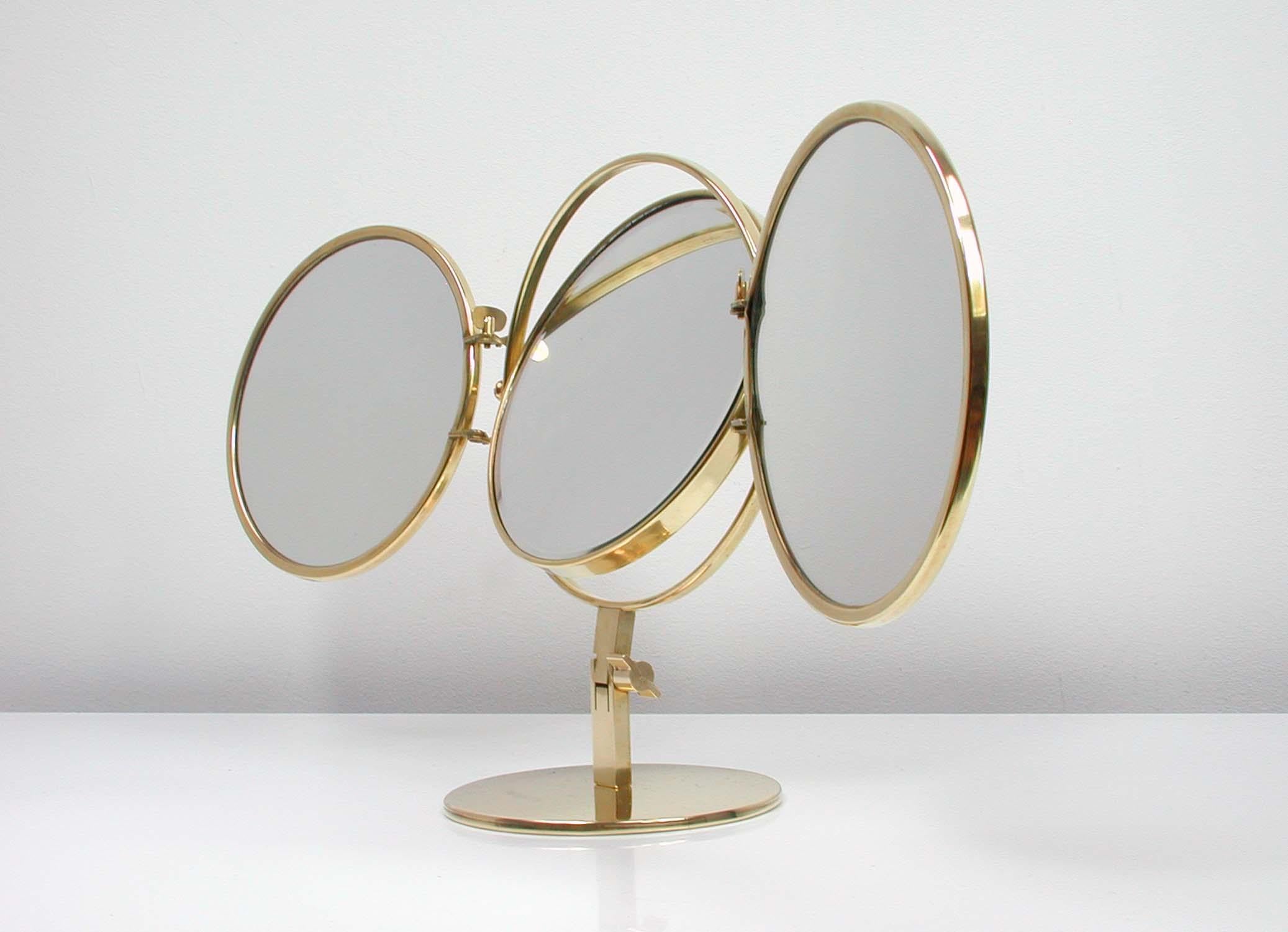 Mid-20th Century Midcentury Italian Brass Triple Folding Vanity Table Mirror, 1950s