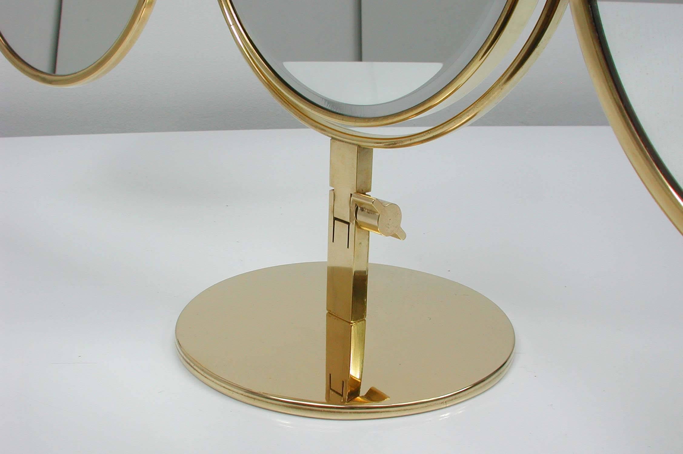 Midcentury Italian Brass Triple Folding Vanity Table Mirror, 1950s 1