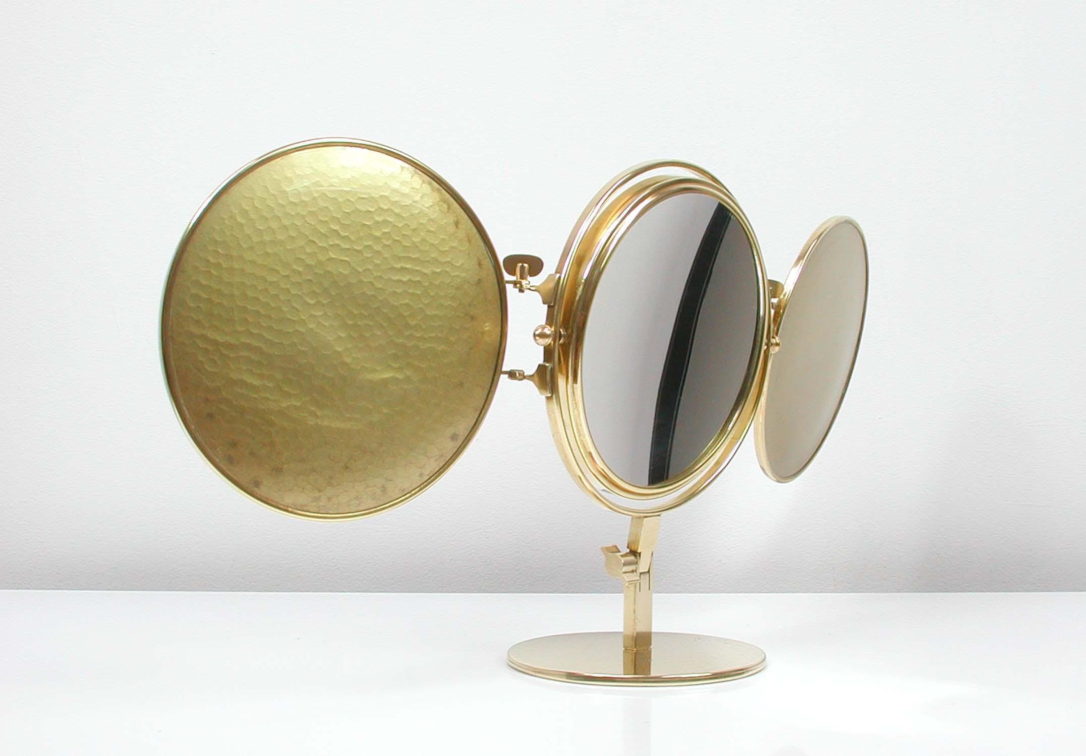 Midcentury Italian Brass Triple Folding Vanity Table Mirror, 1950s 1