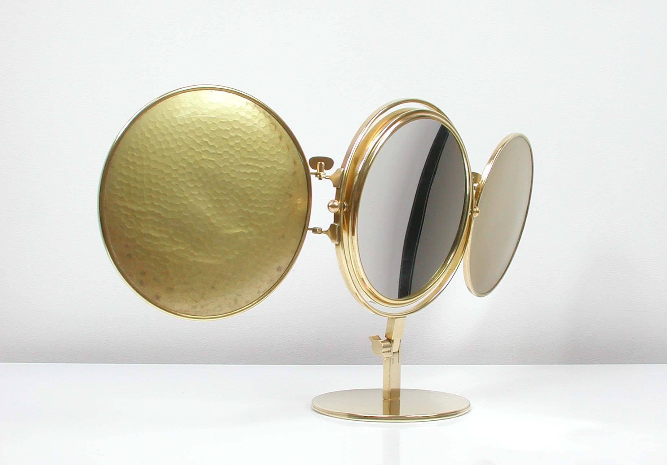 Midcentury Italian Brass Triple Folding Vanity Table Mirror, 1950s 2