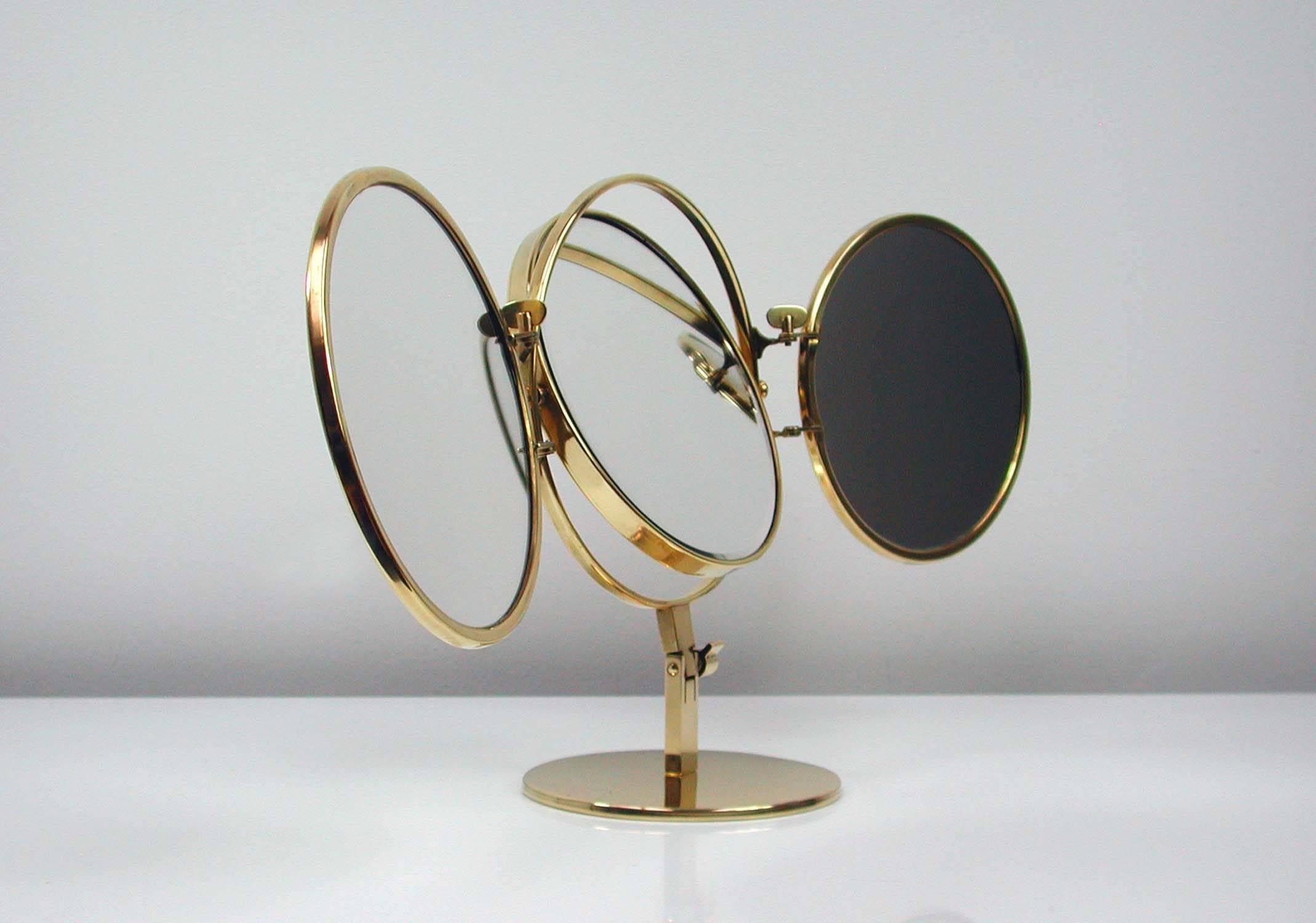 Midcentury Italian Brass Triple Folding Vanity Table Mirror, 1950s 3