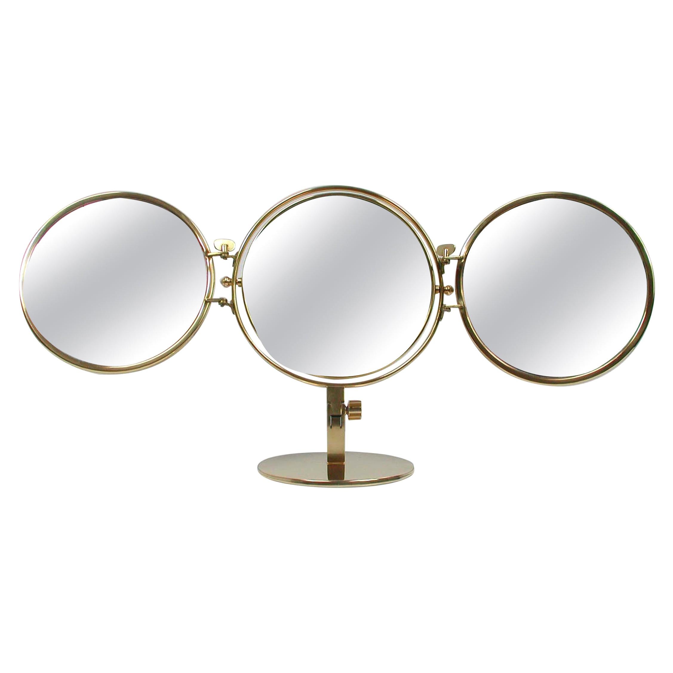 Midcentury Italian Brass Triple Folding Vanity Table Mirror, 1950s