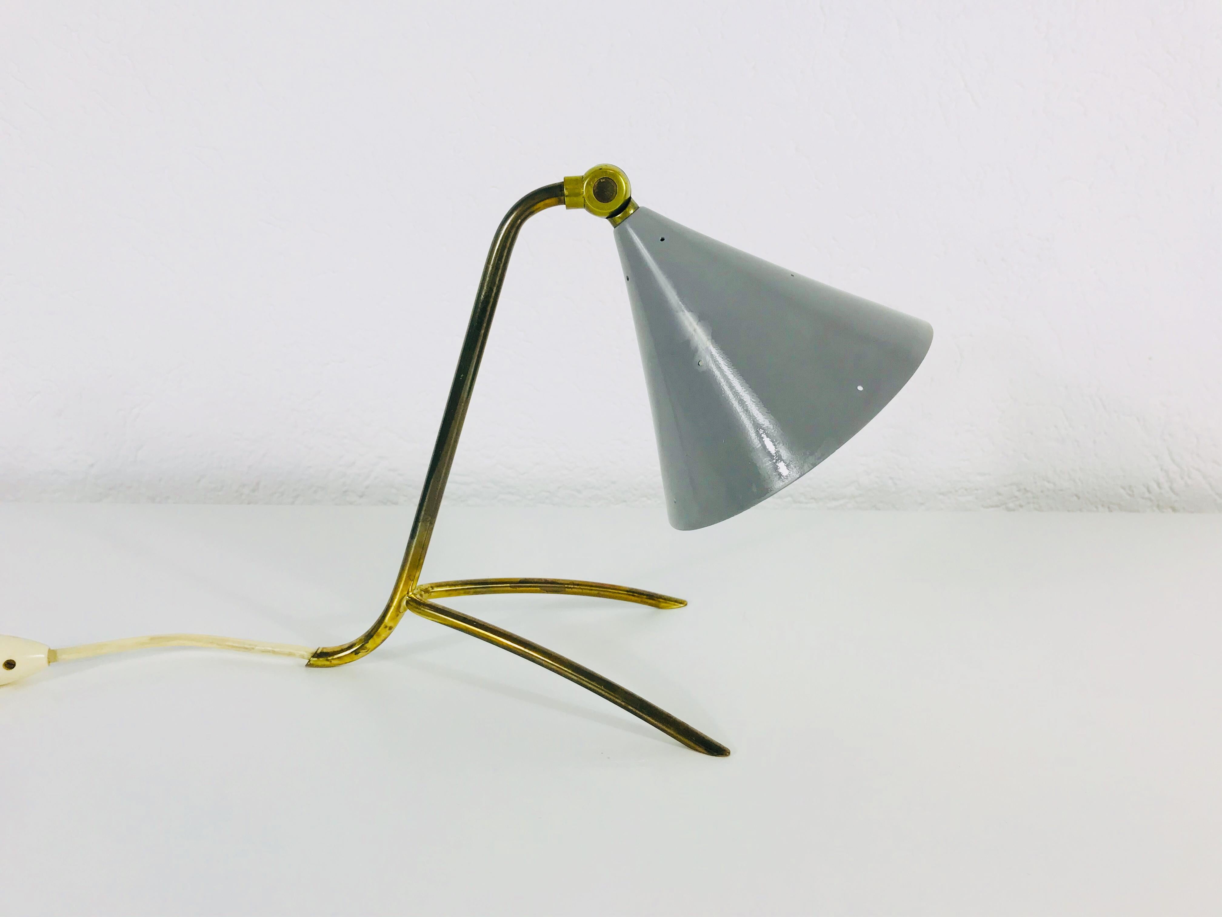 Mid-Century Modern Midcentury Italian Brass Tripod Table Lamp Attributed to Stilnovo, 1950s