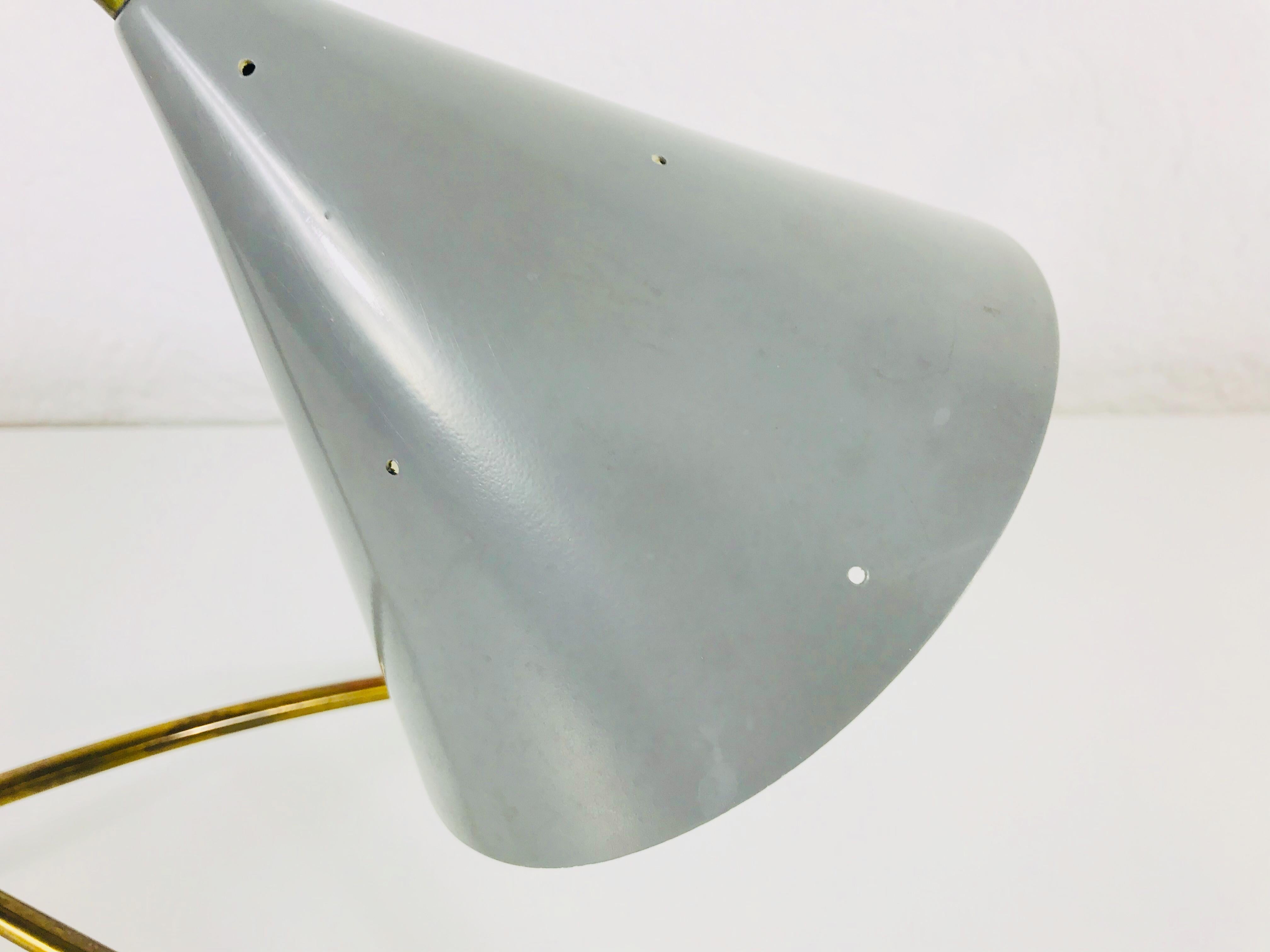Metal Midcentury Italian Brass Tripod Table Lamp Attributed to Stilnovo, 1950s