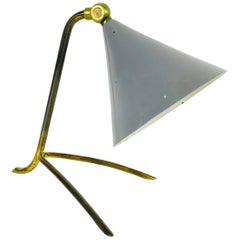 Midcentury Italian Brass Tripod Table Lamp Attributed to Stilnovo, 1950s