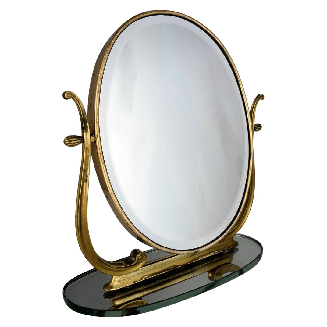 Miroir de toilette ou de table en laiton italien du milieu du siècle