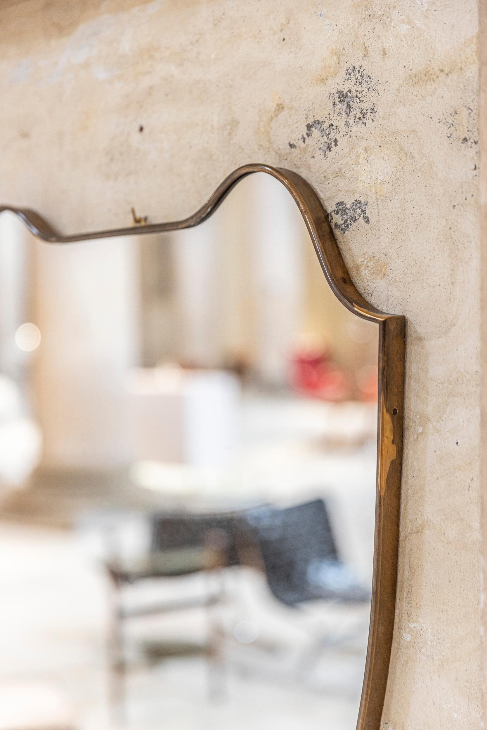 Brass Midcentury Italian brass wall mirror For Sale