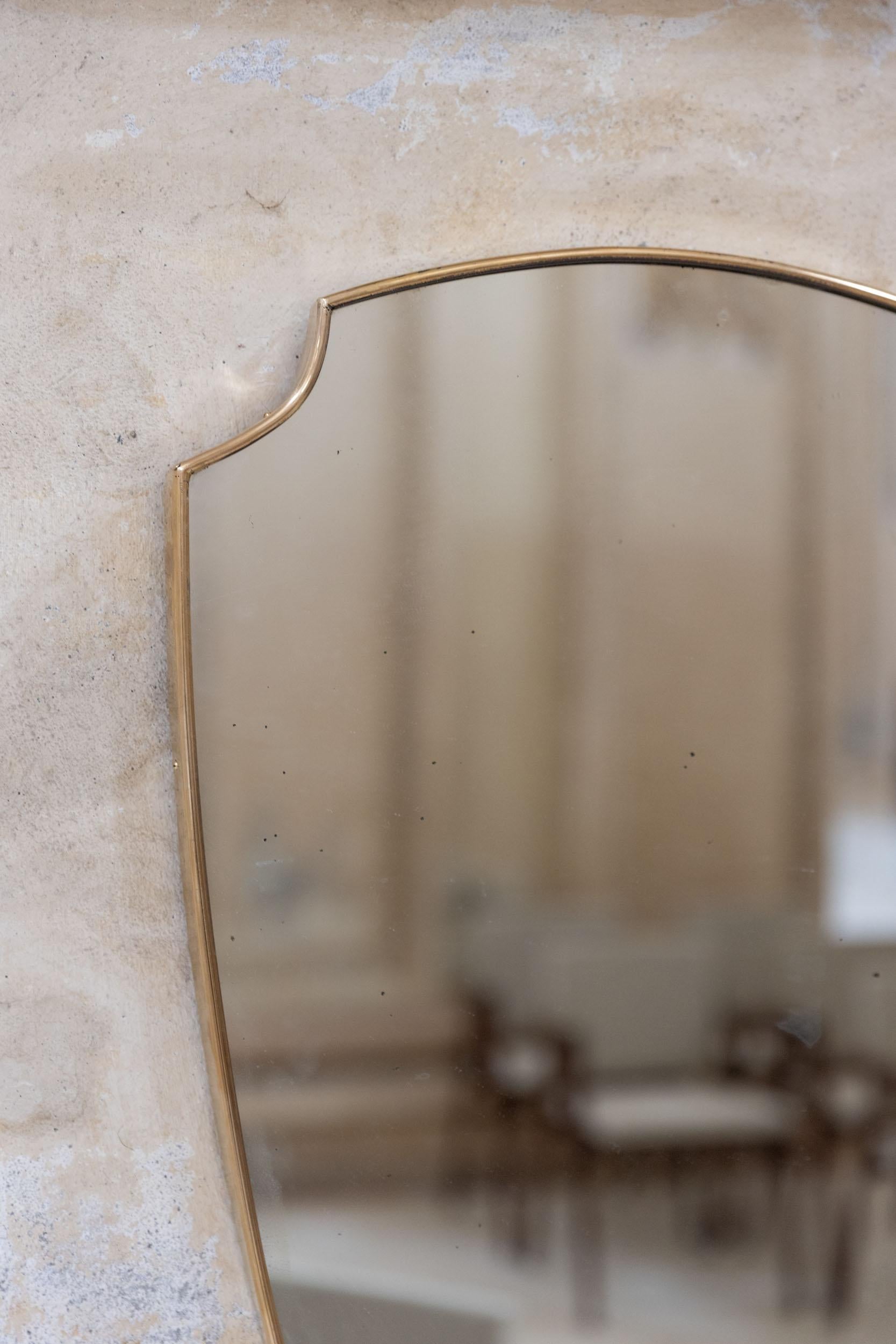 Mid-20th Century Midcentury italian brass wall mirror in the style of Gio Ponti For Sale