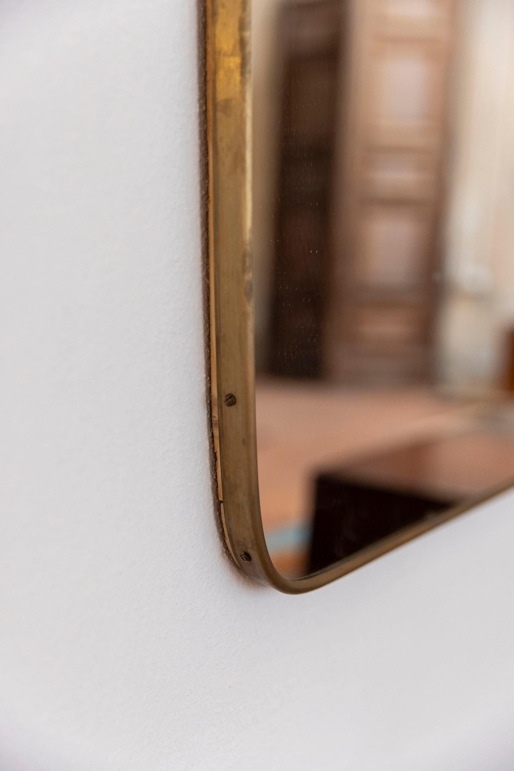 Mid-20th Century Midcentury italian brass wall mirror in the style of Gio Ponti, Italy For Sale