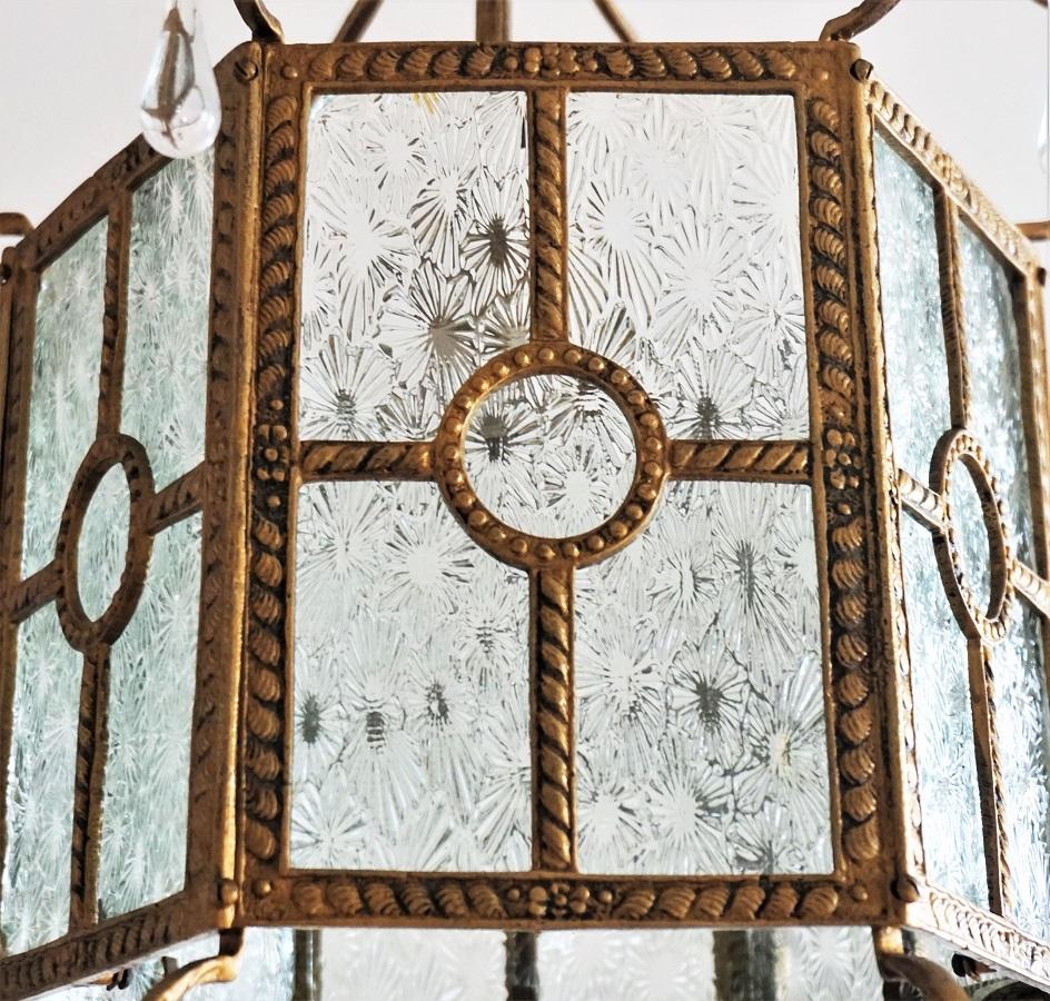 Italienische Bronze-Glaslaterne aus der Mitte des Jahrhunderts mit Muranoglas-Tropfen im Angebot 3