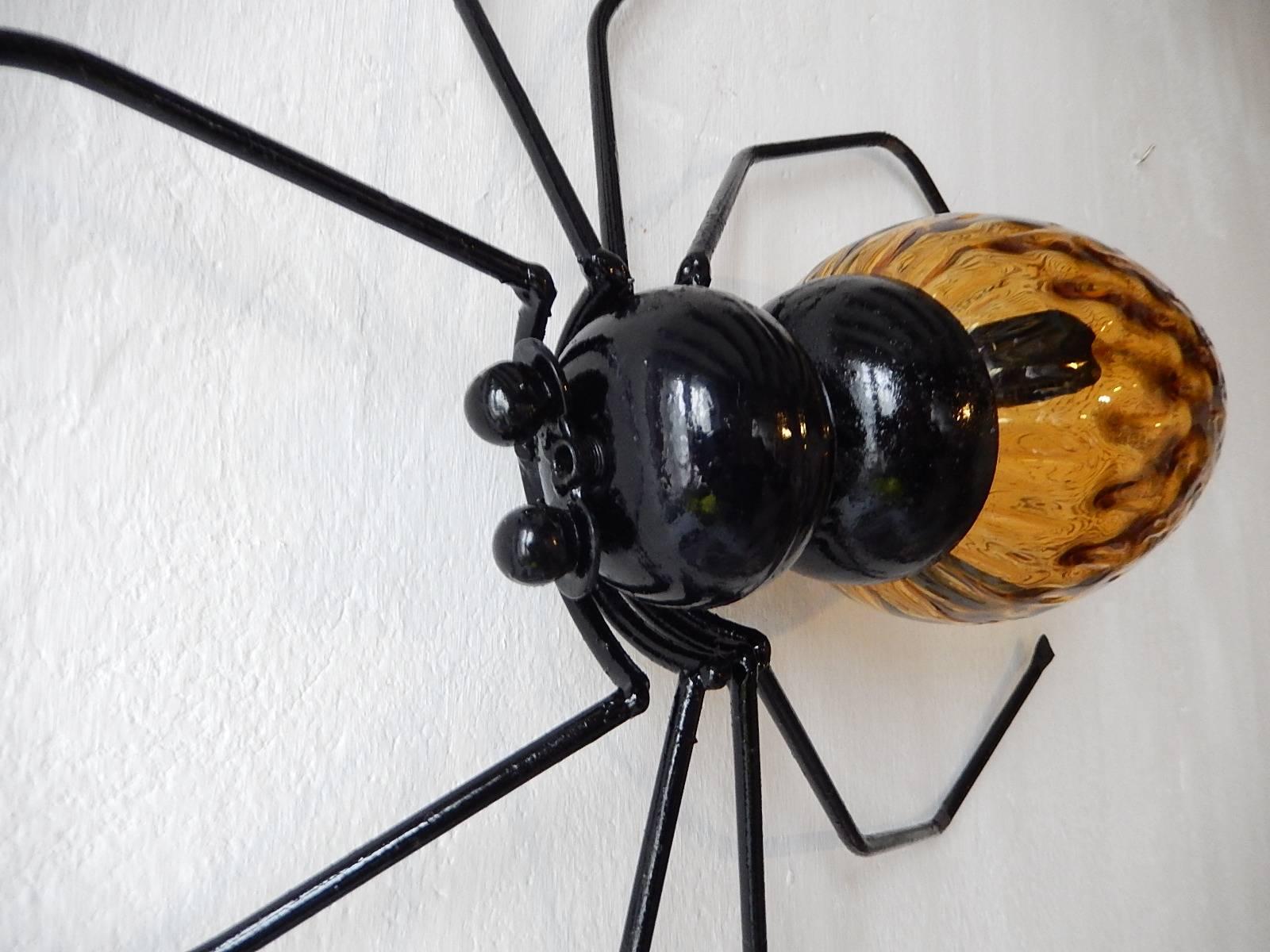 Mid-20th Century Midcentury Italian Brutalist Spider Amber Glass Body Sconce For Sale