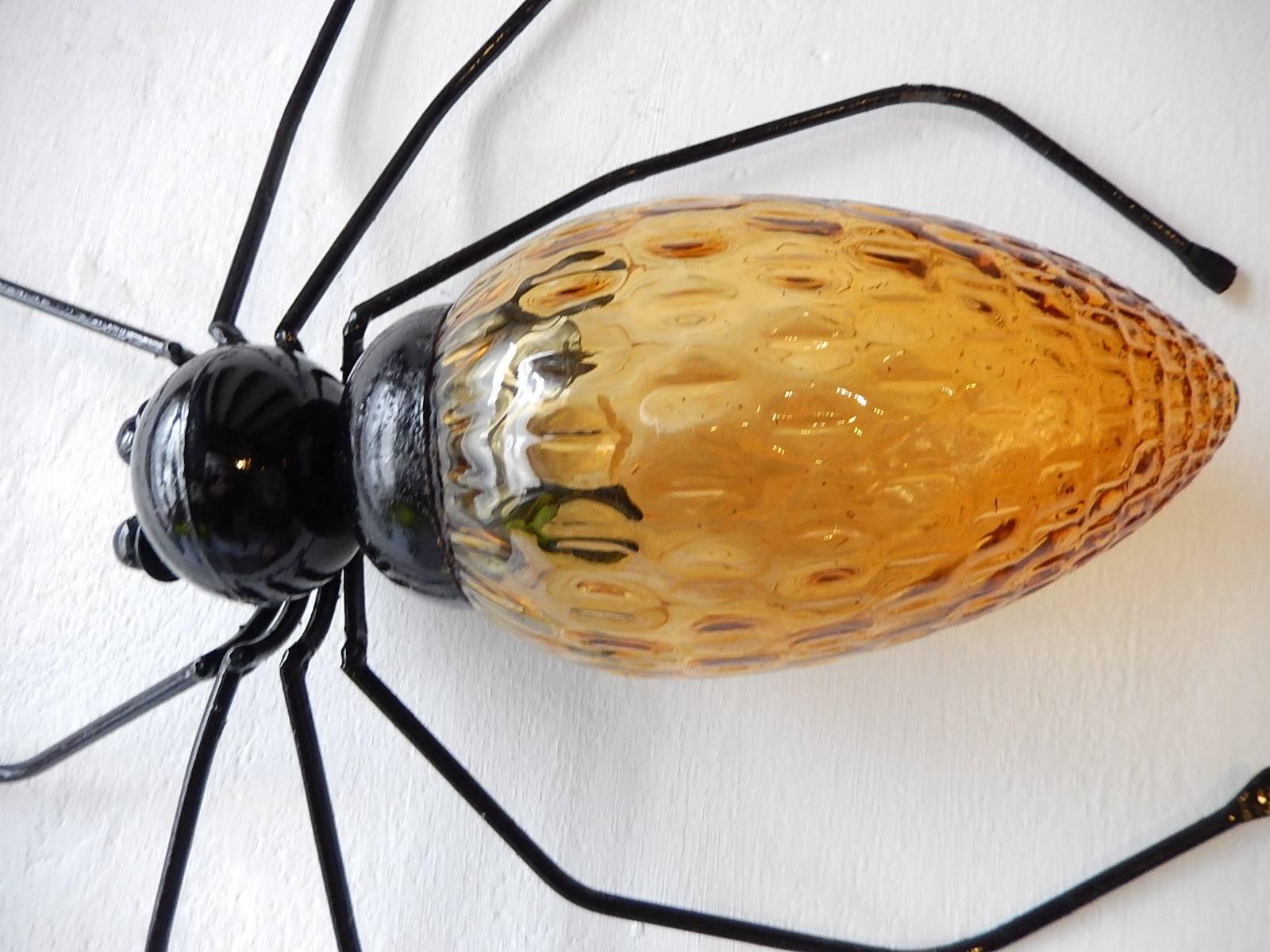 Murano Glass Midcentury Italian Brutalist Spider Amber Glass Body Sconce For Sale