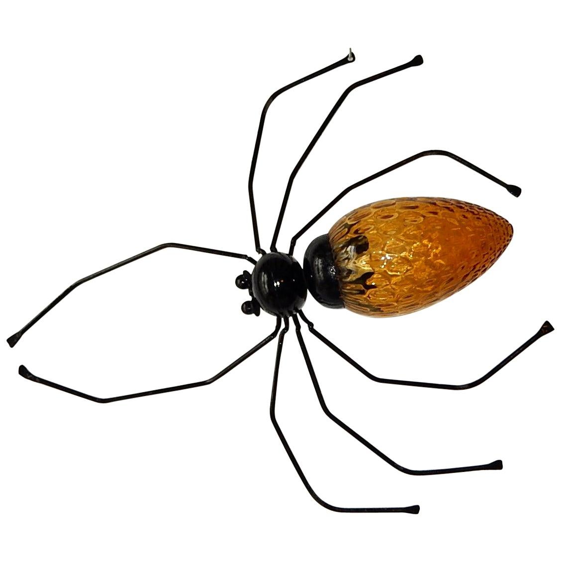 Midcentury Italian Brutalist Spider Amber Glass Body Sconce For Sale