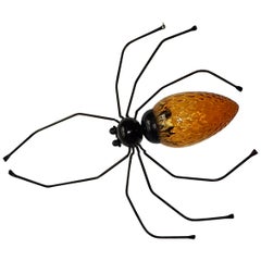 Midcentury Italian Brutalist Spider Amber Glass Body Sconce