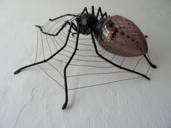 Midcentury Italian Brutalist Spider Amethyst Murano Glass Body Sconce with Web