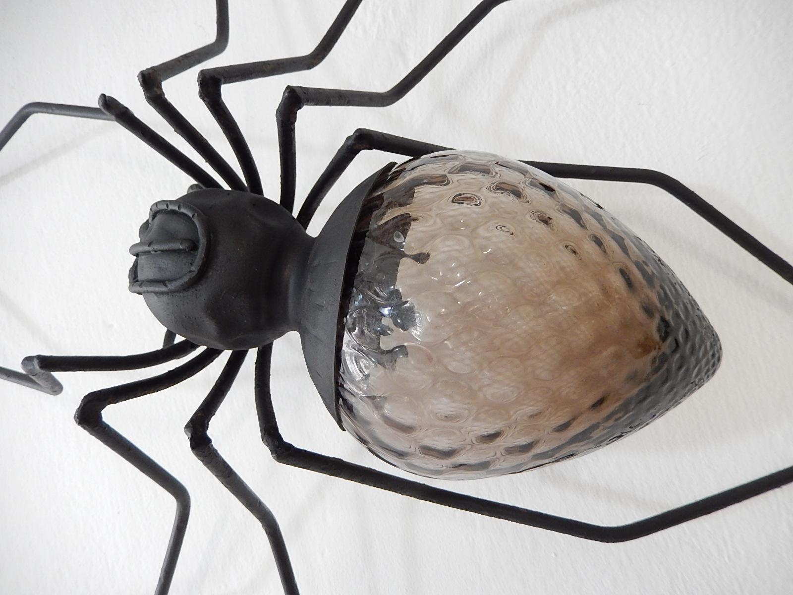 Midcentury Italian Brutalist Spider Dark Amethyst Glass Body Sconce 3