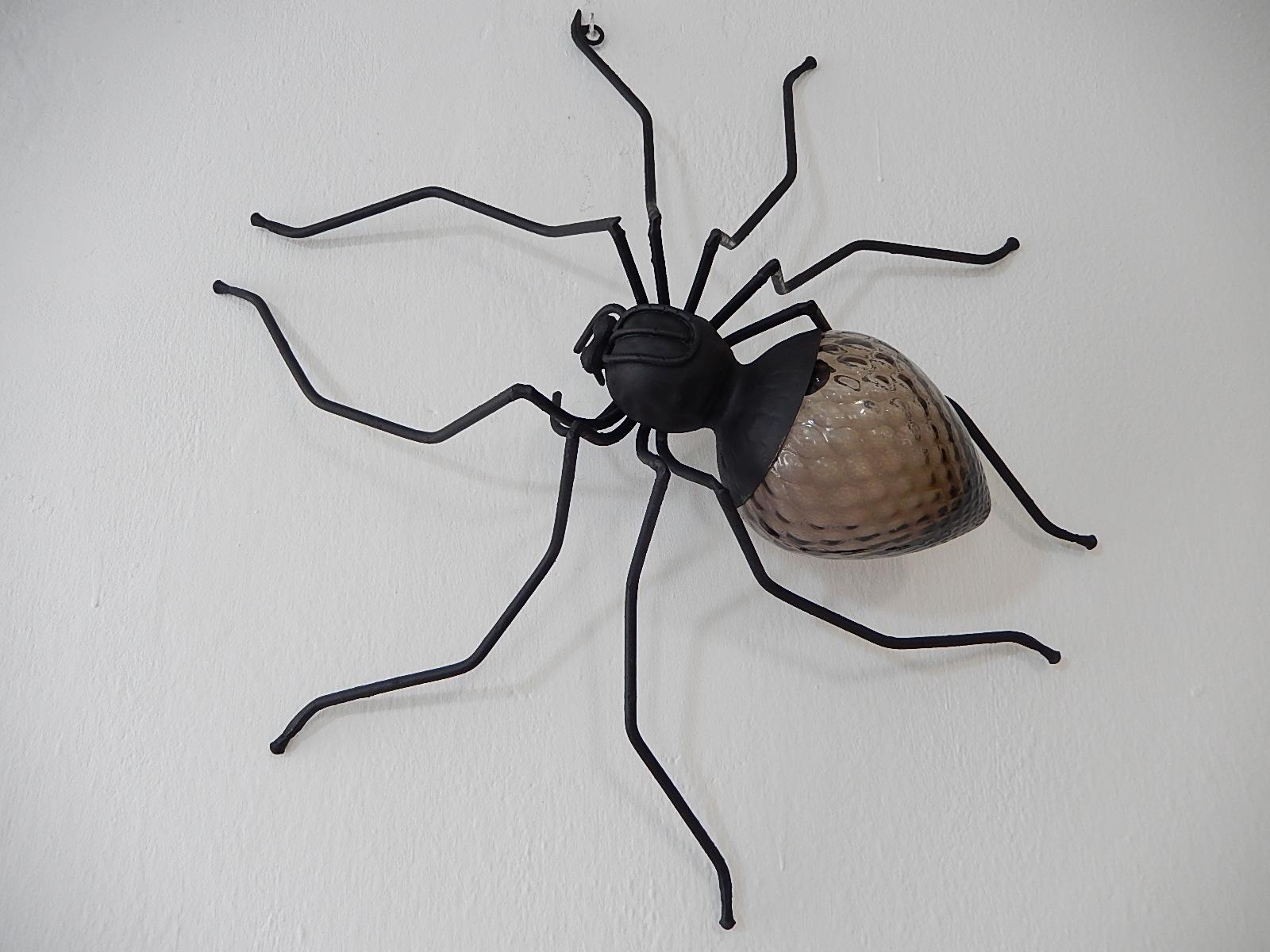 Midcentury Italian Brutalist Spider Dark Amethyst Glass Body Sconce 4