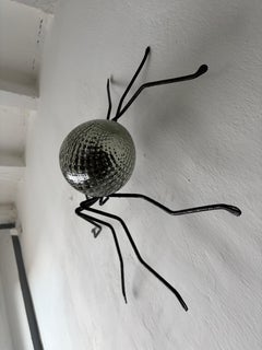 Midcentury Italian Brutalist Spider Detailed Rare Green Glass Body Sconce