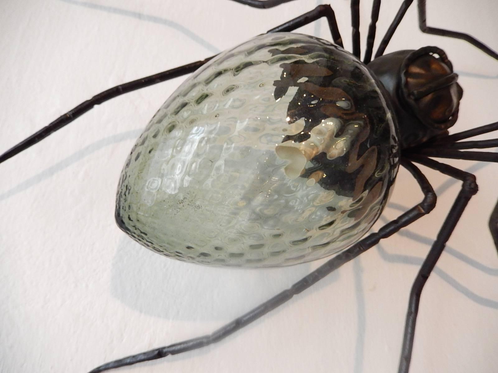 Midcentury Italian Brutalist Spider Light Green Glass Body Sconce 2
