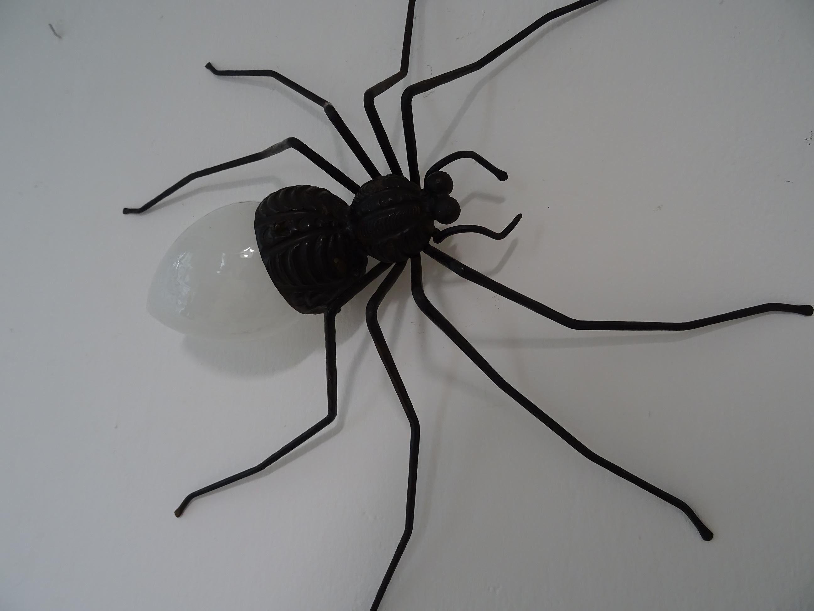 Midcentury Italian Brutalist Spider White Opaline Glass Body Sconce 1