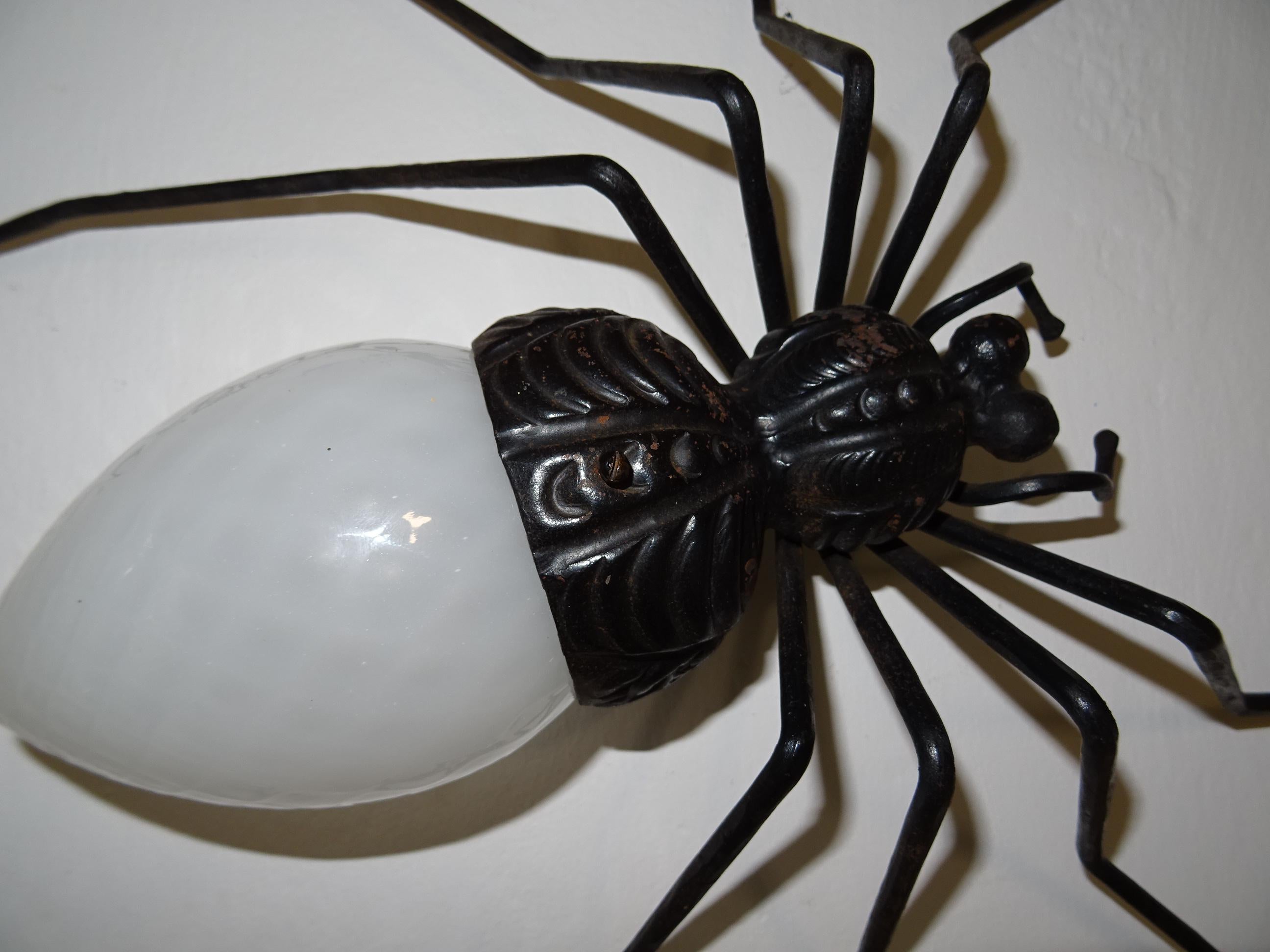 Midcentury Italian Brutalist Spider White Opaline Glass Body Sconce 2