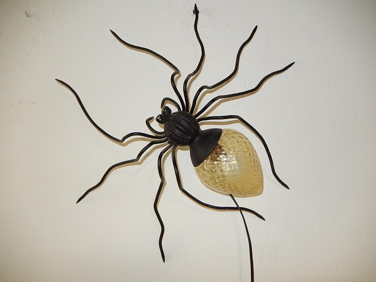 Mid-20th Century Midcentury Italian Brutalist Spider Yellow Glass Body Sconce For Sale