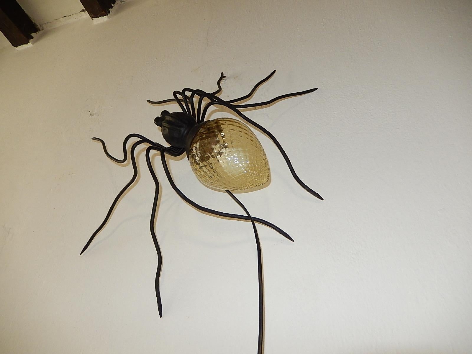 Murano Glass Midcentury Italian Brutalist Spider Yellow Glass Body Sconce For Sale